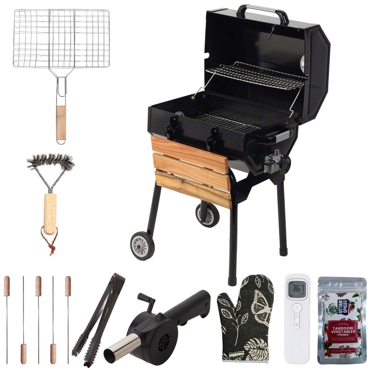 Amazon Brand - Umi FlameMaster Pro Barbeque Grill with Accessories set for Home | Large Cooking Area, Easy Assemble, Additional Warming Rack | Charcoal Griller BBQ With Premium Accessories. (B0CZNYFGQ7) Amazon Price History, Amazon Price Tracker