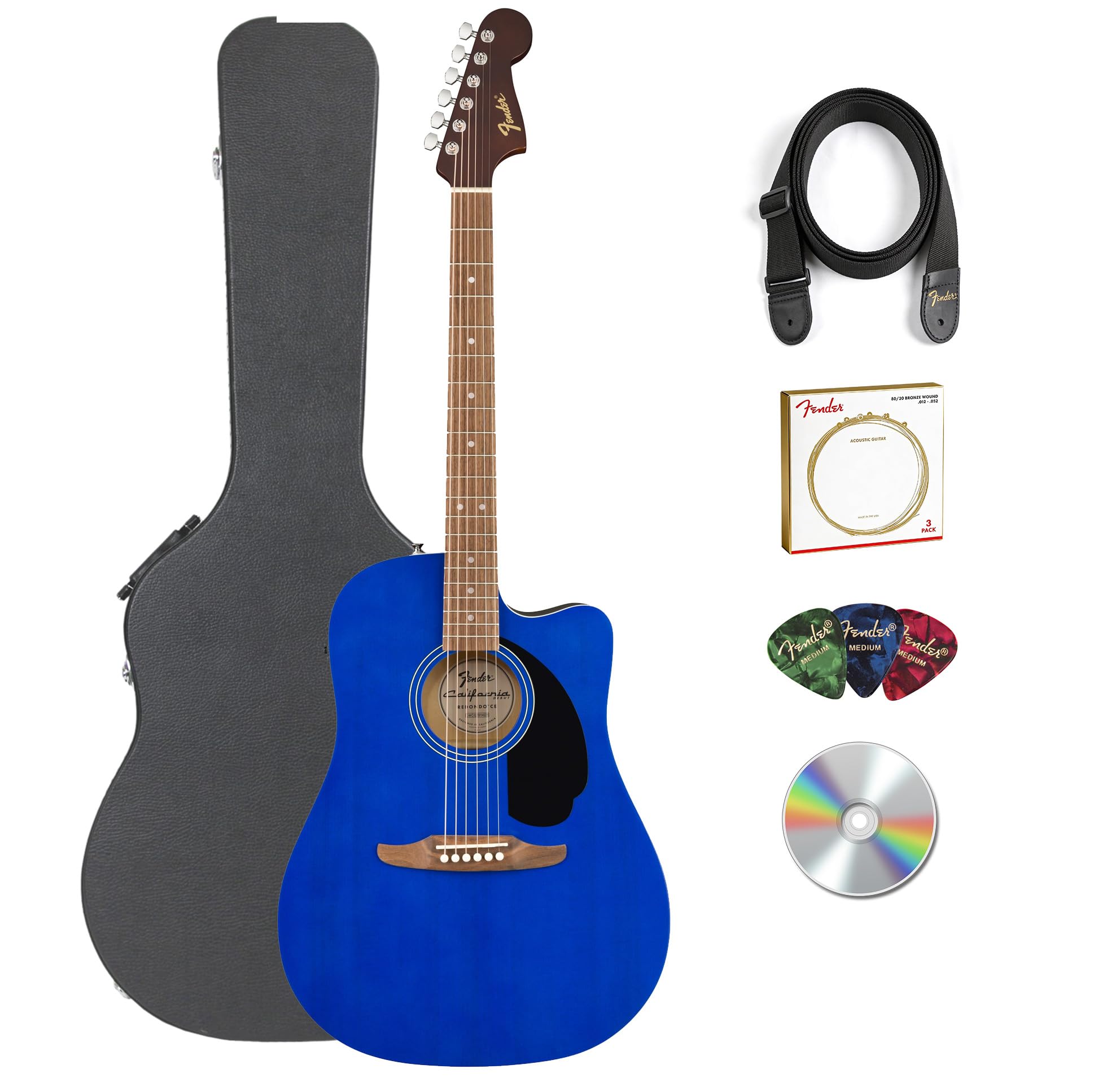 - California Redondo CE Acoustic-Electric Guitar - Saphire Blue Bundle with Hard Case, Strap, Strings, Picks, and Austin Bazaar Instructional Video
