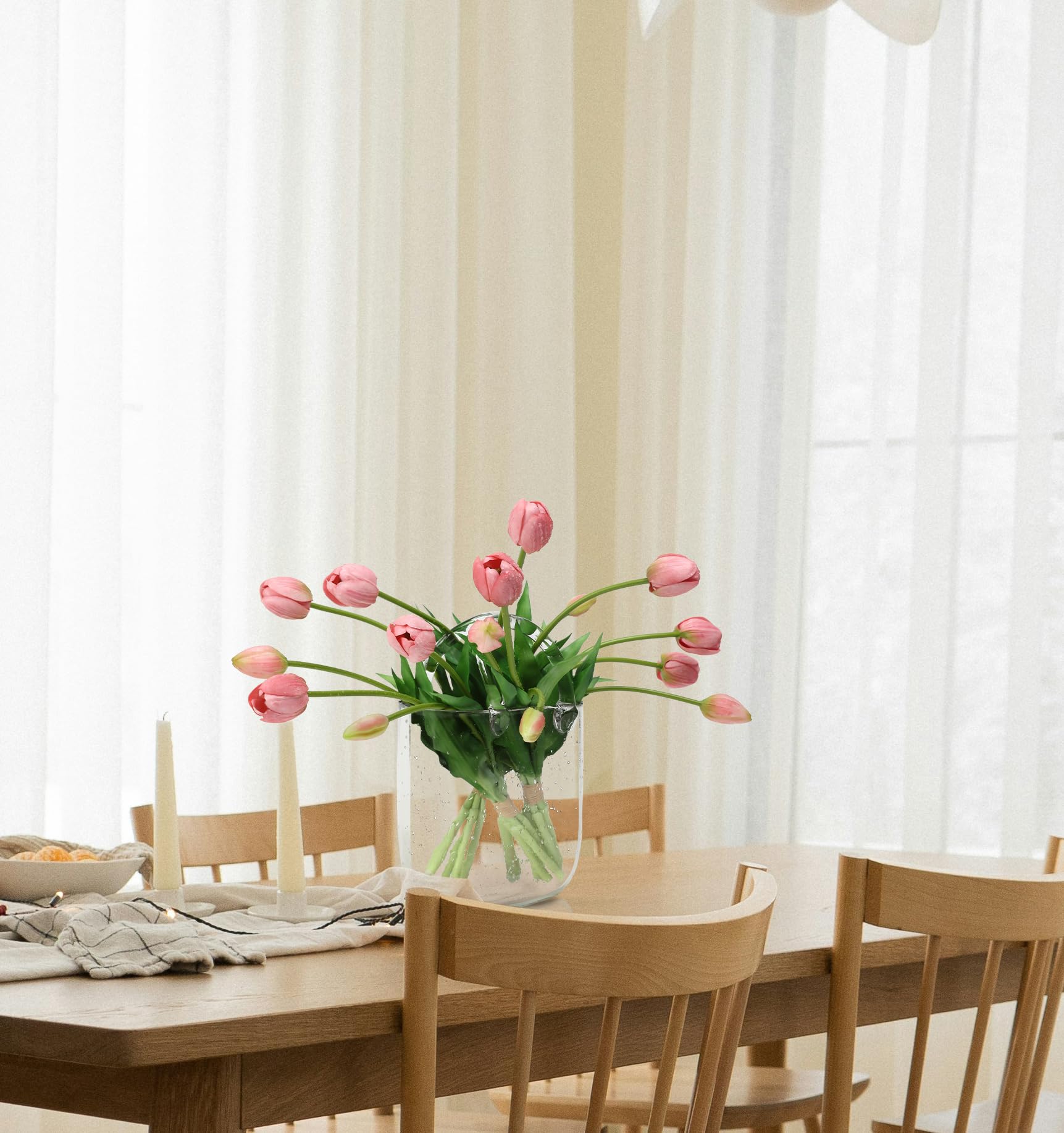 Künstliche Latex-Tulpen Blumen, fühlen sich echt an, für Haus, Garten, Hochzeit, Party und Festival, Dekoration, DIY-Blumenarrangements, Dunkelrosa, 15 Stück