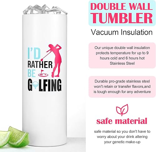 Miniatura 2 de Skylety 6 juegos de regalos para amantes del golf para mujeres, golfistas, vaso de acero inoxidable de 20 onzas con tapa, popote y cepillo,