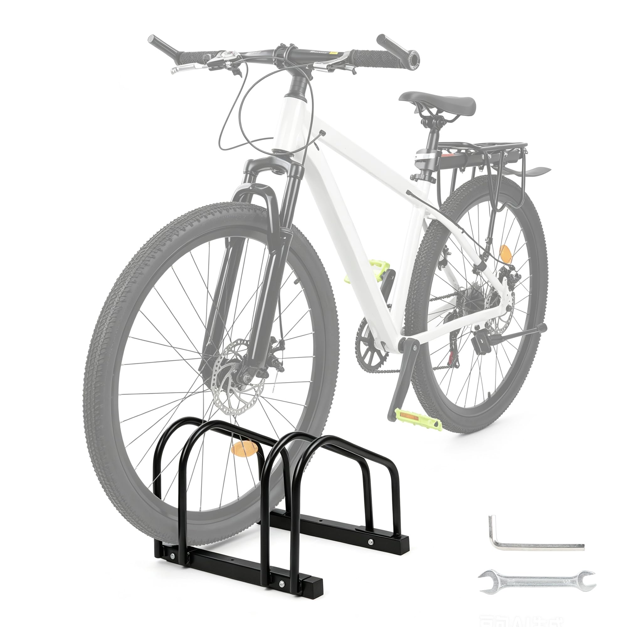 ZUKKA Portabici per 2 biciclette, per pneumatici larghi 30-55 mm, supporto multiplo, supporto da pavimento, per garage e giardino, 39,5 x 28,5 x 27 cm, nero