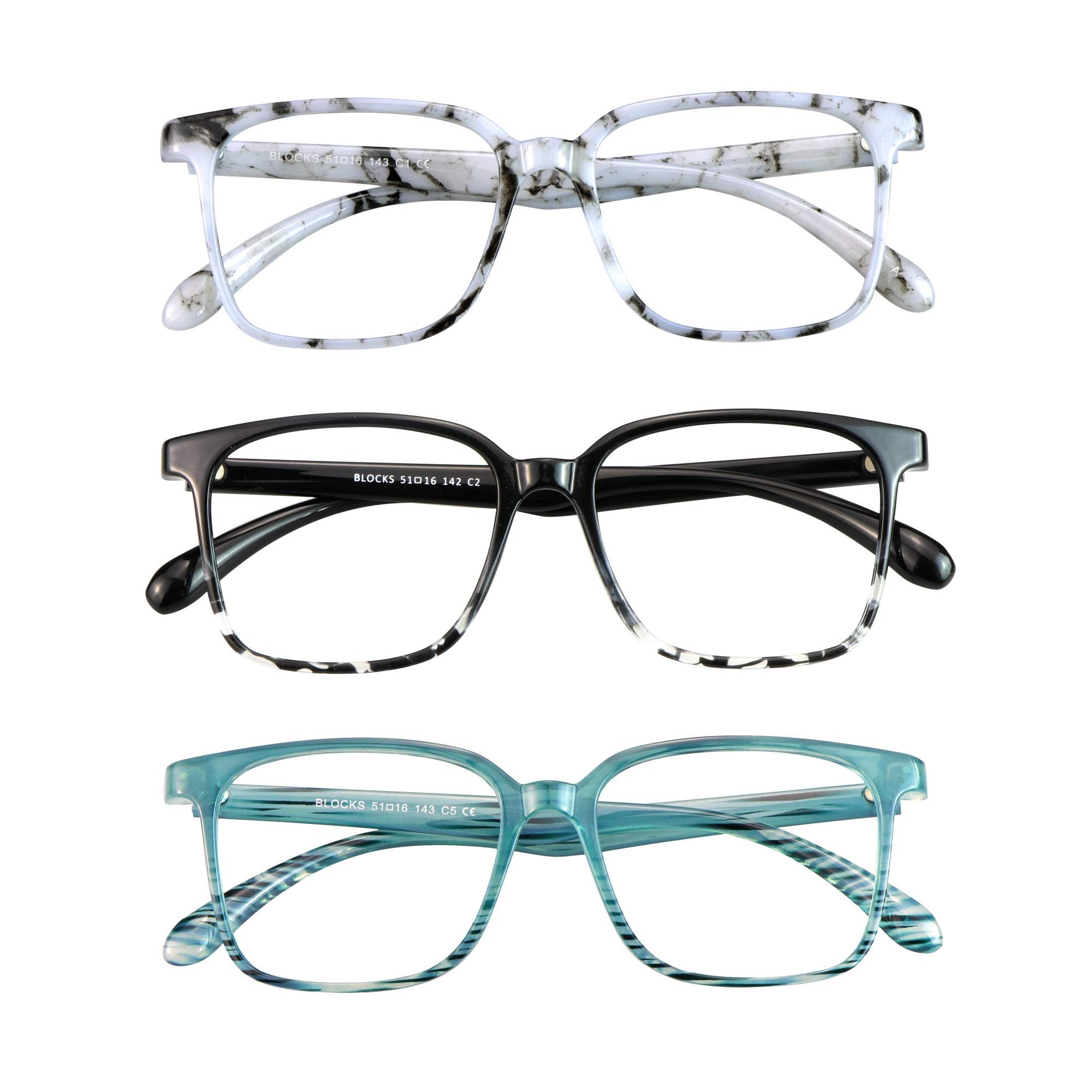 Blue Light Blocking Glasses 3 Pack Square Frame Computer Gaming Reading Glasses Men Women Anti Eyestrain