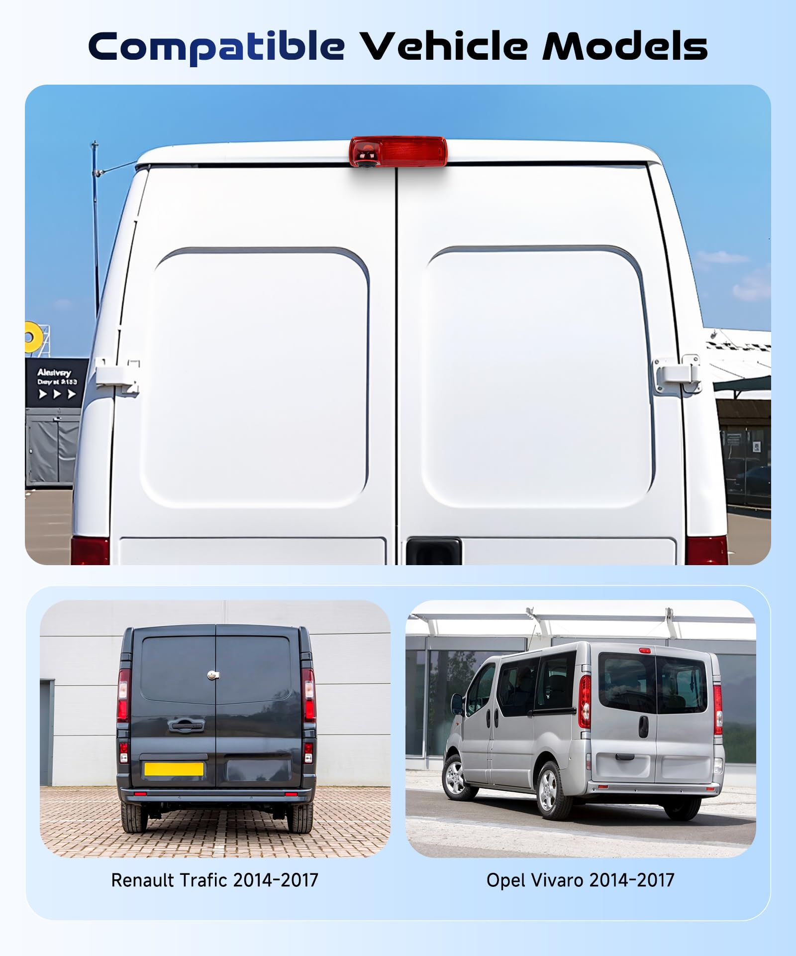 Rimoody Terza Luce di Stop Telecamera Posteriore per Renault Trafic 2014-2017/Opel Vivaro 2014-2017, Visione Notturna IR/Impermeabile IP67/Angolo Regolabile/con Linea di inversione AHD 1280x720 & CVBS