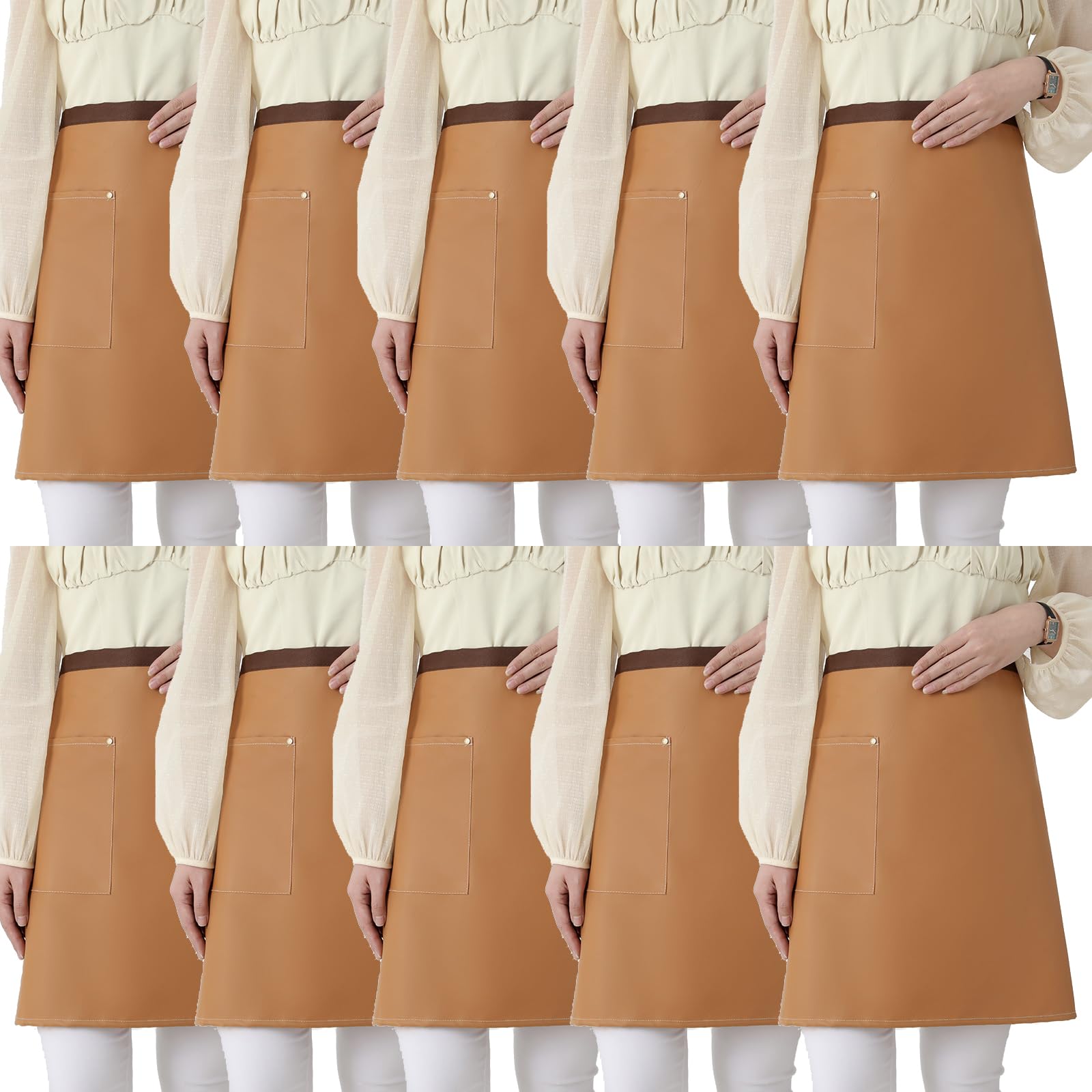 Delantales de Camarero (10 Unidades), Delantal de Cintura para Hombre y Mujer, con Bolsillos, Delantal de Cocina Corto (Amarillo, Talla única)