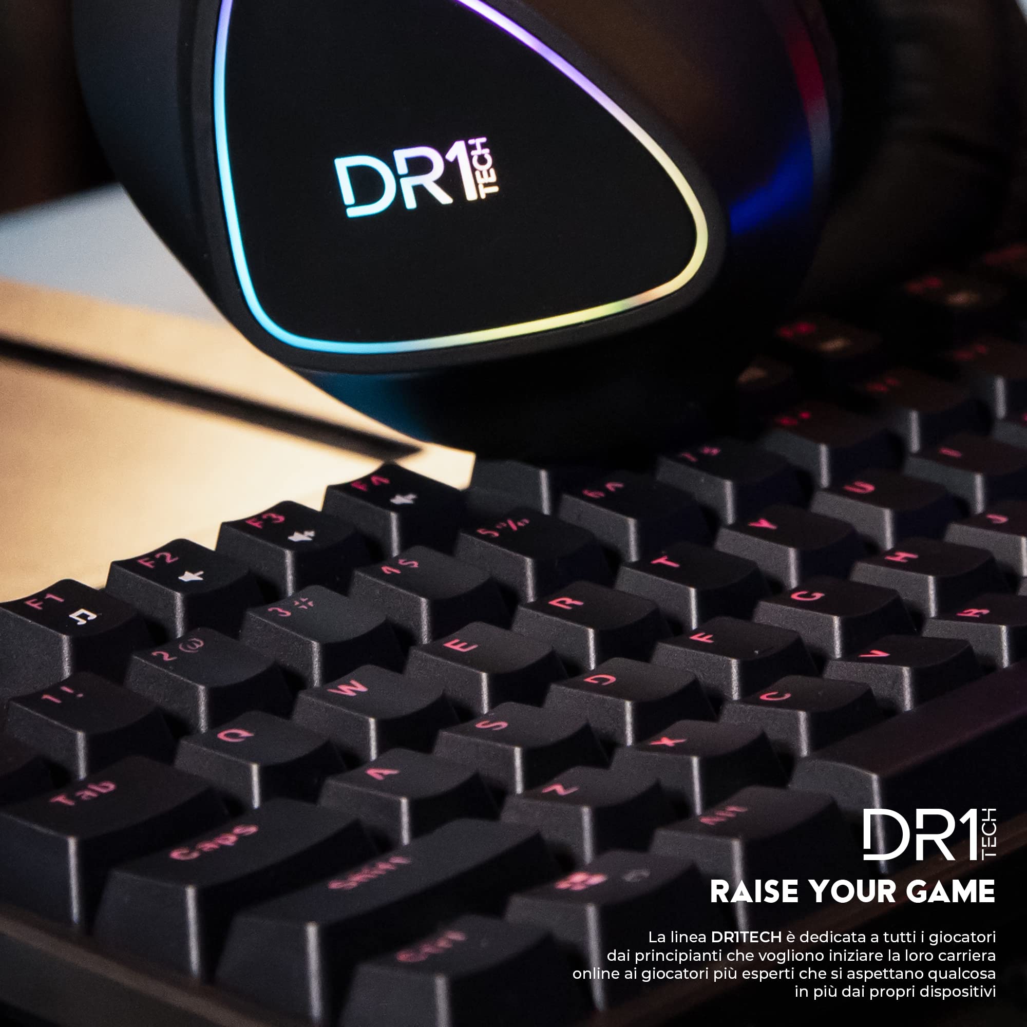 [Amazon Exclusive] DR1TECH Raven Tastiera Meccanica TKL da Gaming RGB per PC [20 mln di Click] 87 Tasti Anti Ghosting - Tastiera USB Ergonomica con Filo