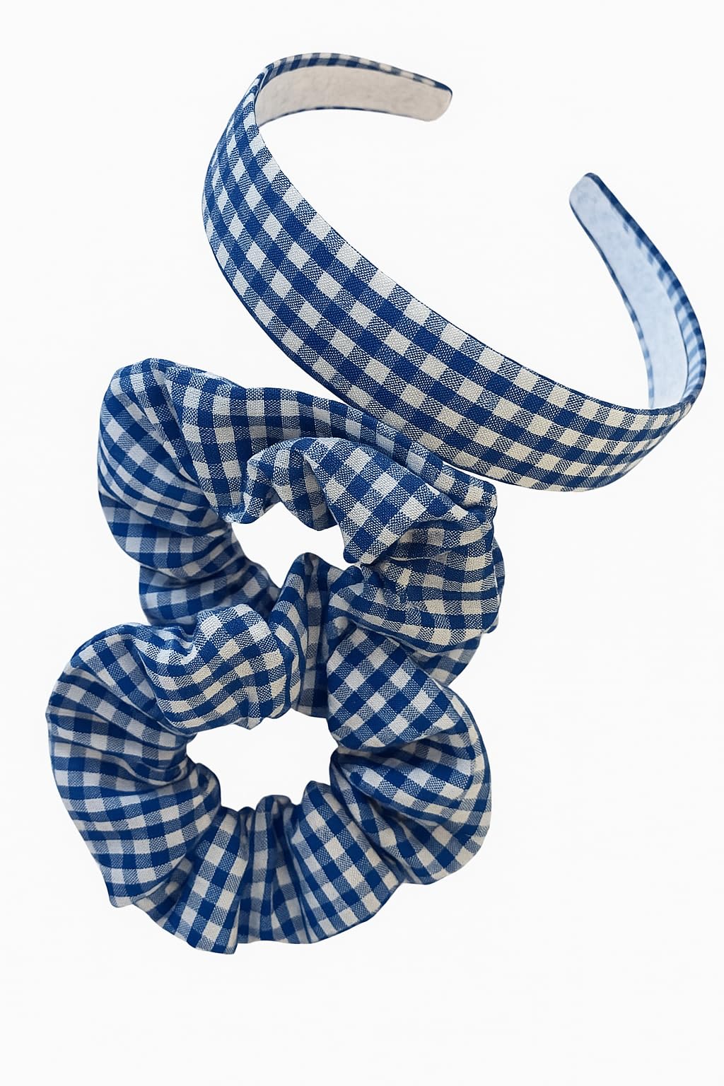 Girls Gingham Hair Set - Dark Blue School Headband & 2 Matching Scrunchies - Image 2