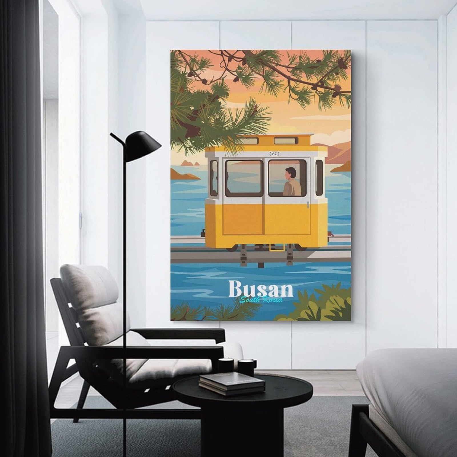Junmoney Busan Cable Car Canvas Wall Art 20x30inch(50x75cm), for Work Areas, Reading Rooms Or Studios, A Smart Decor Choice for Study Walls