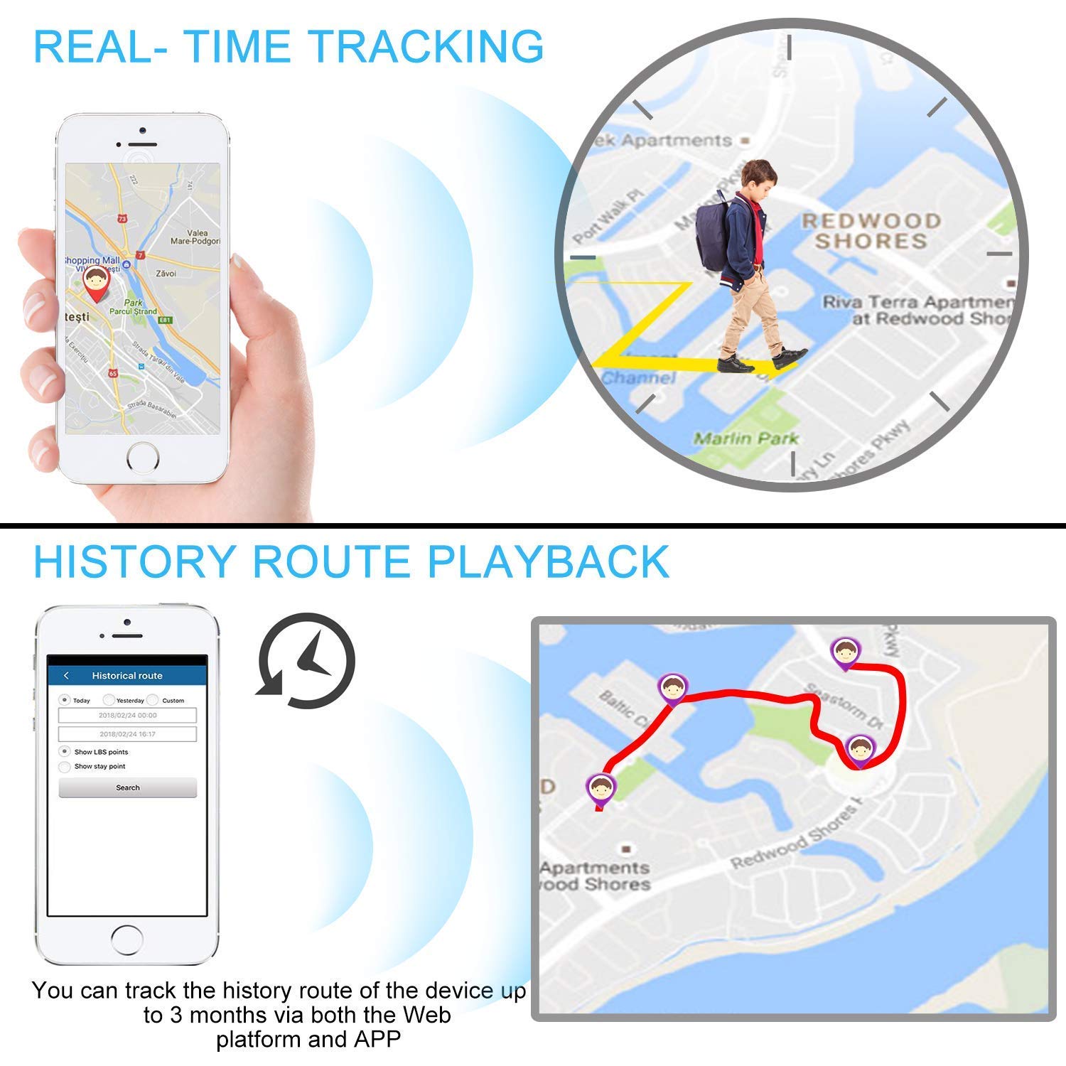 Winnes - Mini localizzatore GPS TK901, mini localizzatore GPS in tempo reale con applicazione per iOS e Android, anti-smarrimento, per portafogli, documenti, borse per bambini