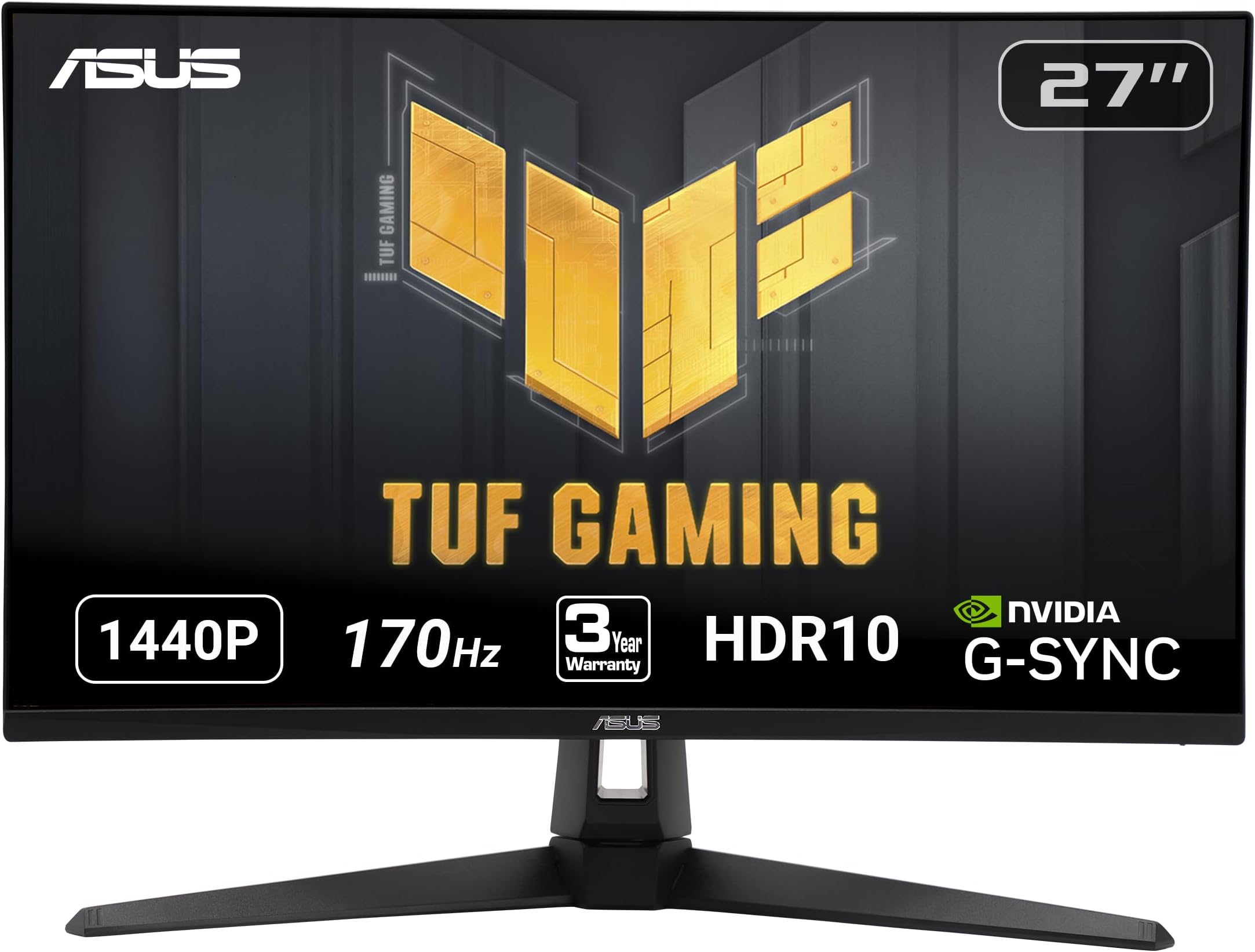 ASUS TUF Gaming 27" 2K HDR Monitor (VG27AQ1A) - WQHD (2560 x 1440), IPS, 170Hz (Supports 144Hz), 1ms, Extreme Low Motion Blur, Speaker, G-SYNC Compatible, VESA Mountable, DisplayPort, HDMI