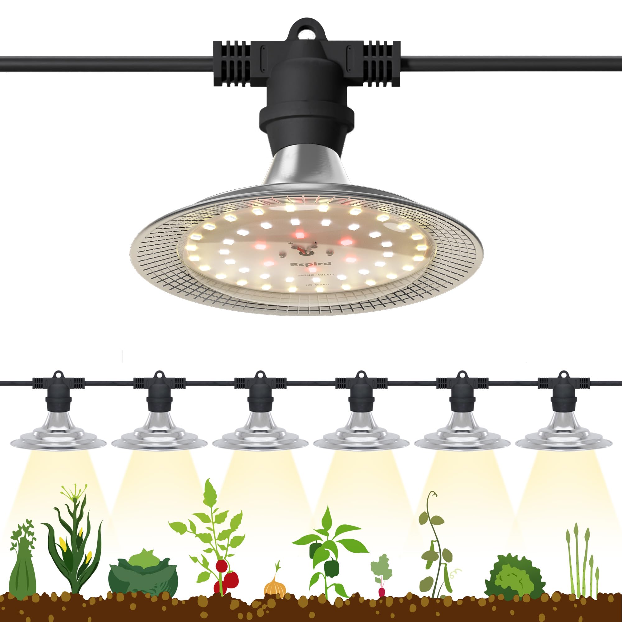 Espird Outdoor Grow Lighs,22FT Waterproof String Grow Light,Full Spectrum Grow Light Strip, Outdoor Grow Light for Veg Seedling Flower in Greenhouse,