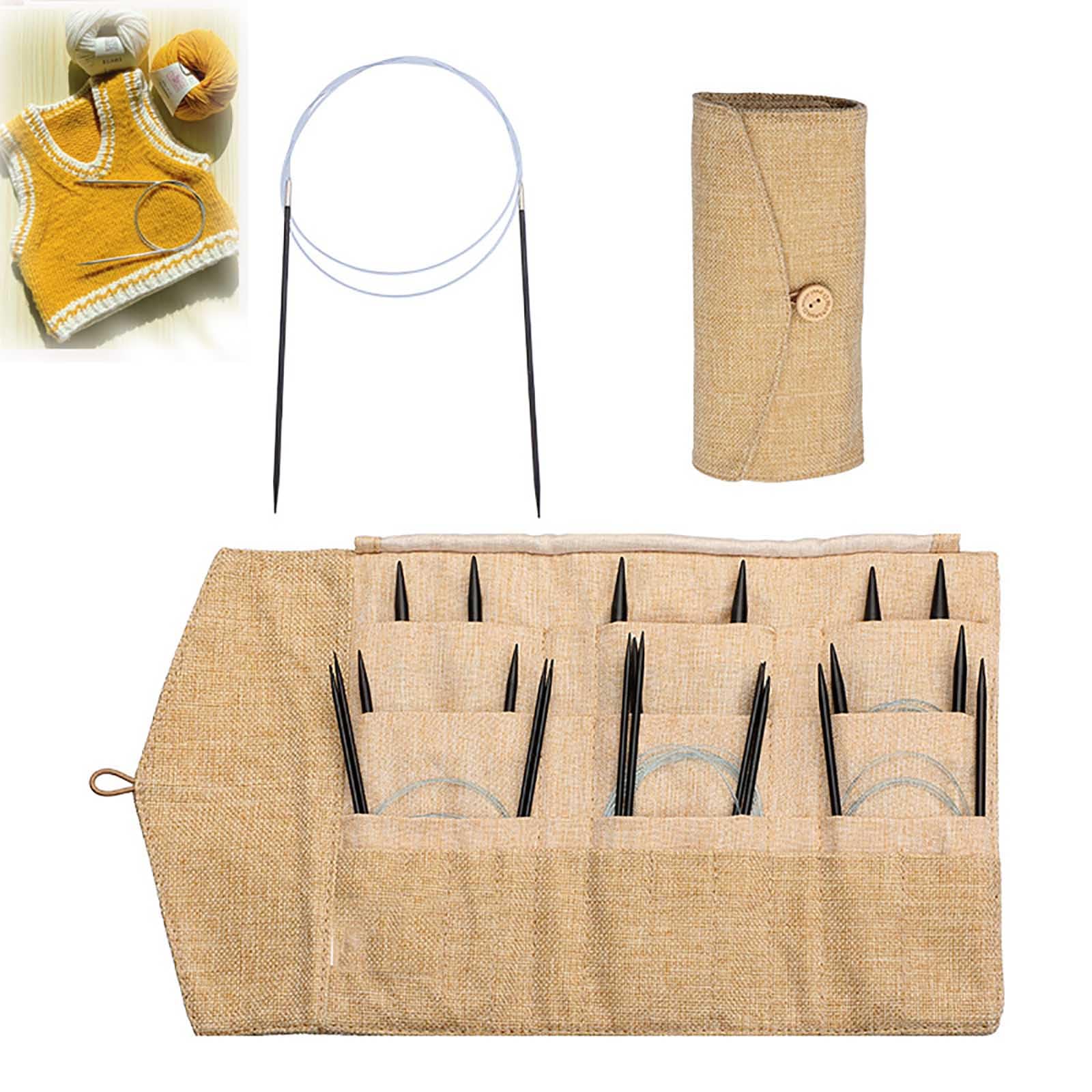 Juego de Agujas de Tejer de Madera de 2,5-8 mm con Bolsa de Almacenamiento para Tejer Todo Tipo de Hilos, Tejido Circular sin Costuras, Suave y Flexible, Gran Resistencia a la tracción