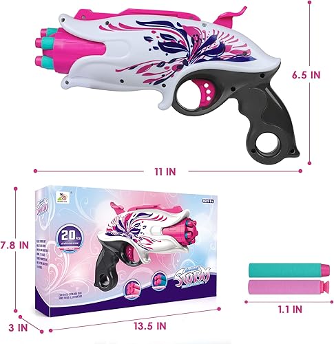 Miniatura 6 de Blaster de juguete de bala suave, con 8 dardos en barril giratorio, 20 dardos de espuma suave y cebado de acción de perno, lanzador de espuma de
