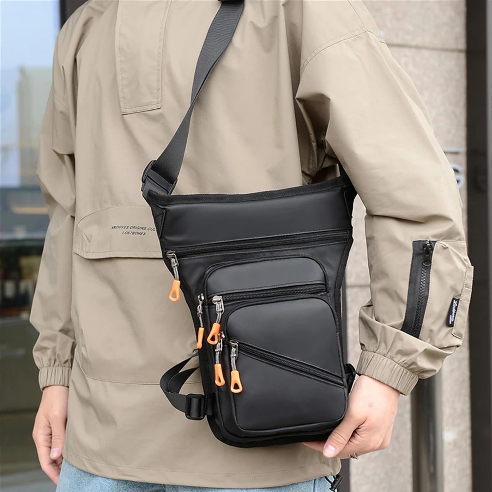 Pernera Moto,Bolsa Pierna Moto Bolsas Impermeables Uso Apto para Pierna para Hombre, riñonera para Muslo, Cadera, Viaje, Montar en Motocicleta, Bolso de Hombro Tipo Bandolera(Black)