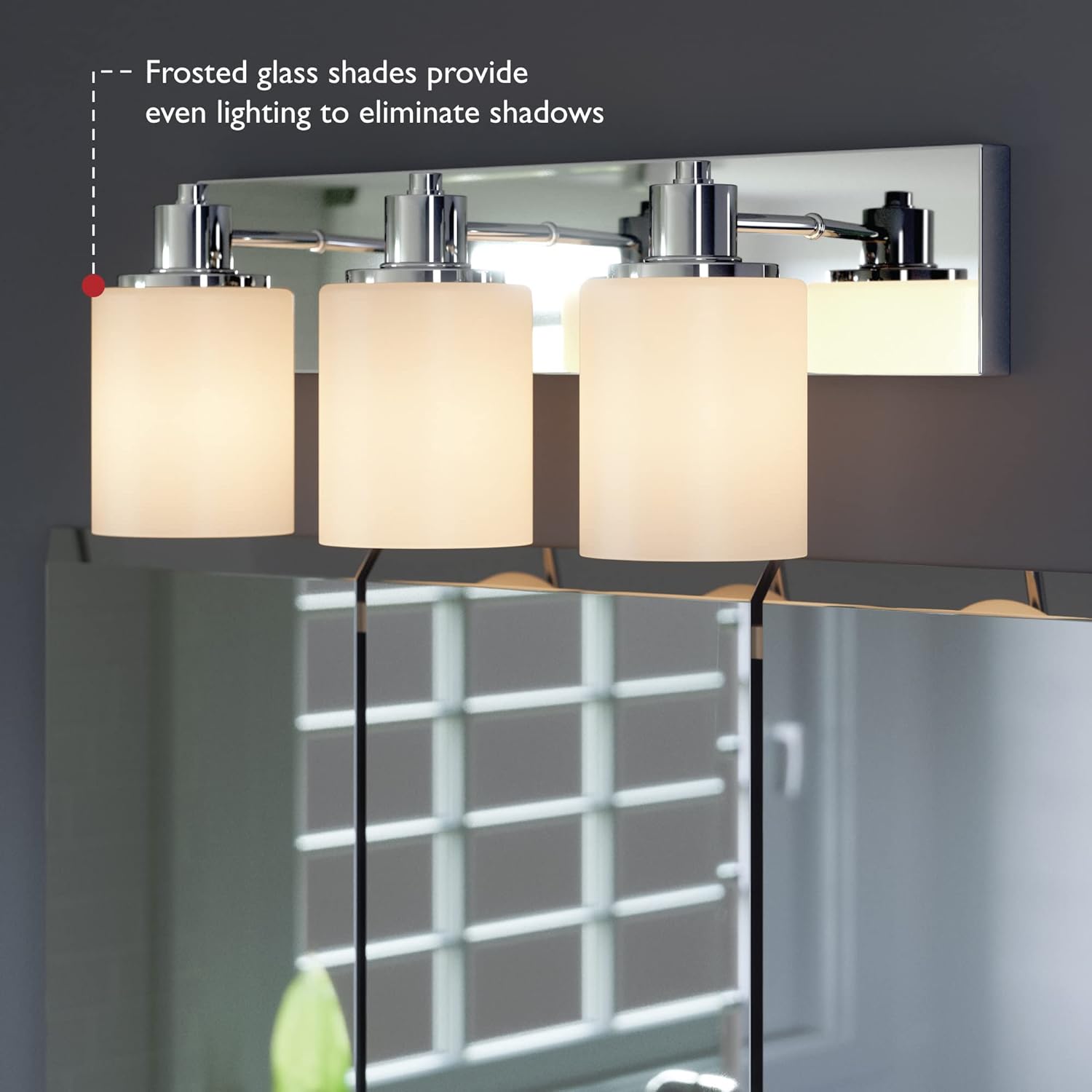 Design House Dane 3-Light Vanity Light, Polished Chrome Finish, Frosted Glass Shades, Dimmable, Bathroom Wall Fixture – Design House, 587478