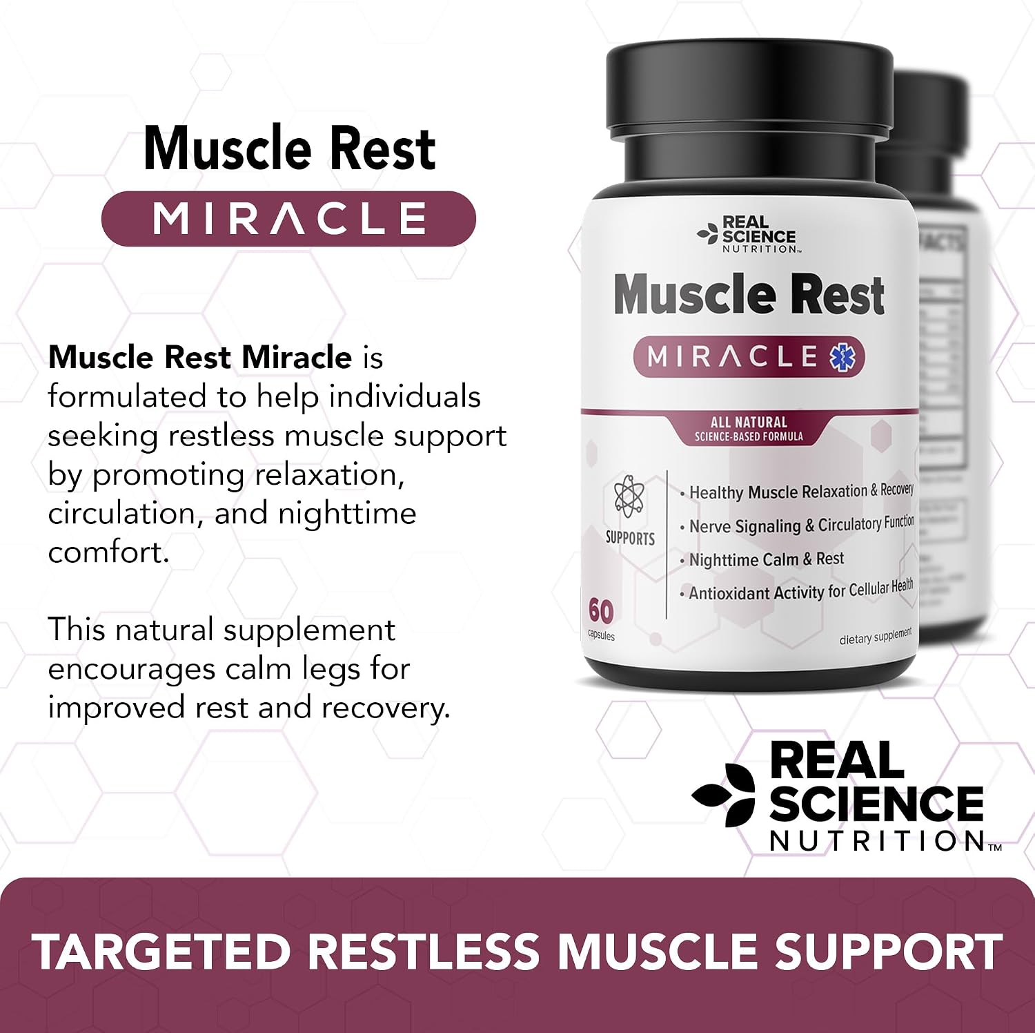 Real Science Muscle Rest – Natural Muscle Relaxer Capsules for Post-Exercise Recovery & Relaxation – with Vinitrox & GABA for Circulation, Oxygen Delivery & Nerve Support, Made in USA, 60 Capsules