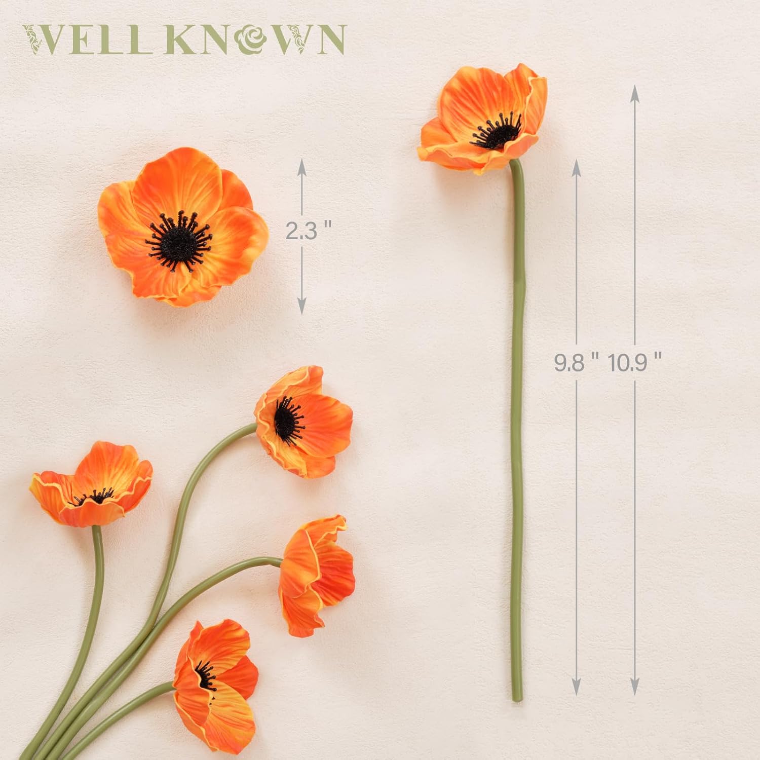 WELL KNOWN Gradient Orange Artificial Flower with Stems, 10pcs PU Real Touch Poppy Realistic Fake Flowers for Wedding Bouquets Summer Centerpiece Floral Arrangements Home Kitchen Decor - Image 7