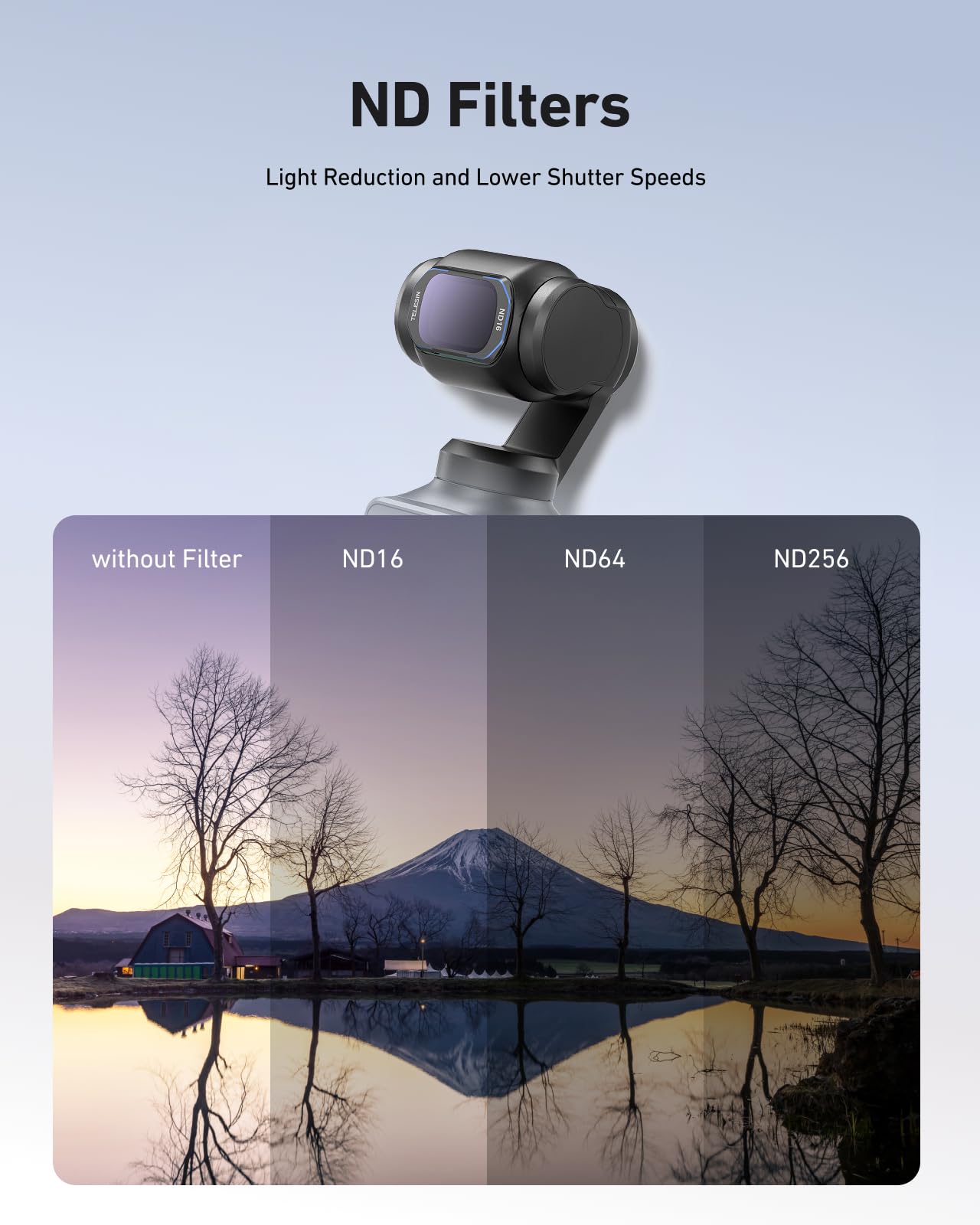 TELESIN Zestaw filtrów magnetycznych do DJI Osmo Pocket 3, 4-pak CPL ND16 ND64 ND256 neutralna gęstość, polaryzacyjny HD, ultra cienki filtr ze szkła Corning, zestaw ochraniaczy obiektywu do Pocket 3