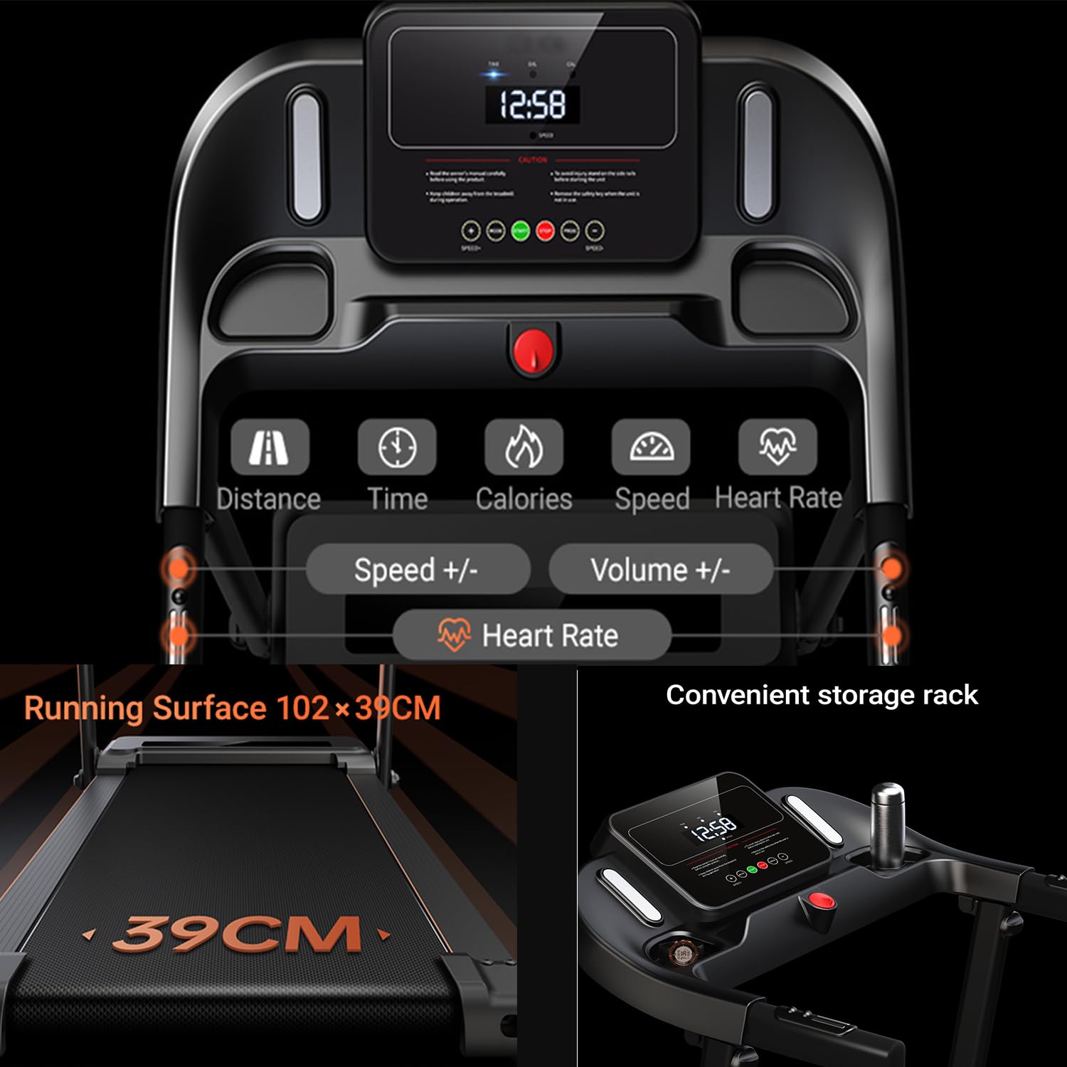 Xyphoril Tapis Roulant Elettrico Salvaspazio con Pendenza Regolabile 0%-15%, Motore Senza Spazzole 3.0HP, Corsa fino a 14KM/H, Nastro Running 102×39CM, 12 Modalità Sportive, Monitor Frequenza Cardiaca