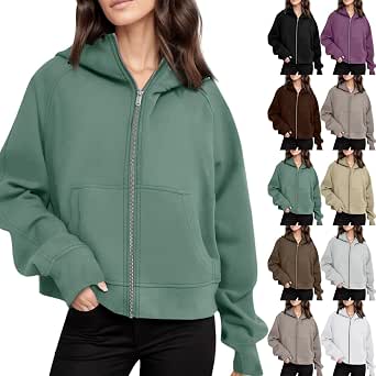 LYHIPSS Women's Oversized Full Zip Hoodie – Lightweight Long Sleeve Drawstring Jacket With Pockets - View #9