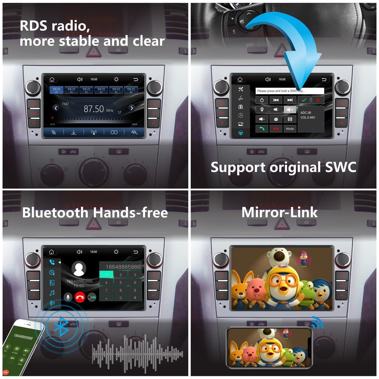 Autoradio Compatible avec sans Fil Carplay/Android Auto pour Opel Antara Zafira Corsa avec écran Tactile de Bluetooth/Mirror Link/USB/Puissance élevée Argent