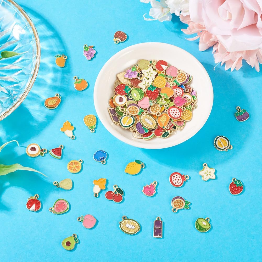 Fruit Charms Bulk Assorted Fruits Golden Alloy Enamel Charm Pendants Cute Fruit Beads Dangle Charms for Bracelet Jewelry Making Necklace Earring Crafting Keychain Making - Image 6