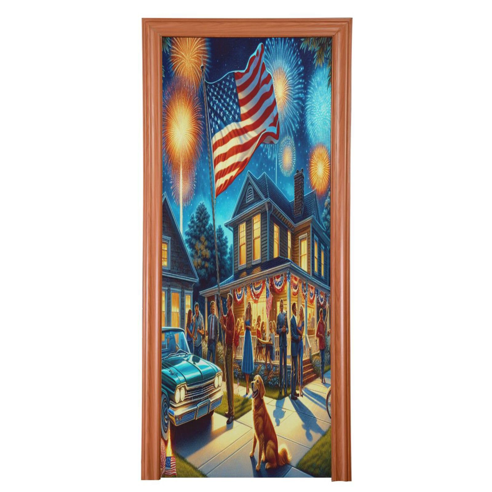 FLildon Independence Day American Celebrations Door Cover Decoration, 4th of July Party Accessory Porch Decor for Festive Ornament Room Door Covers 36 x 98 Inch