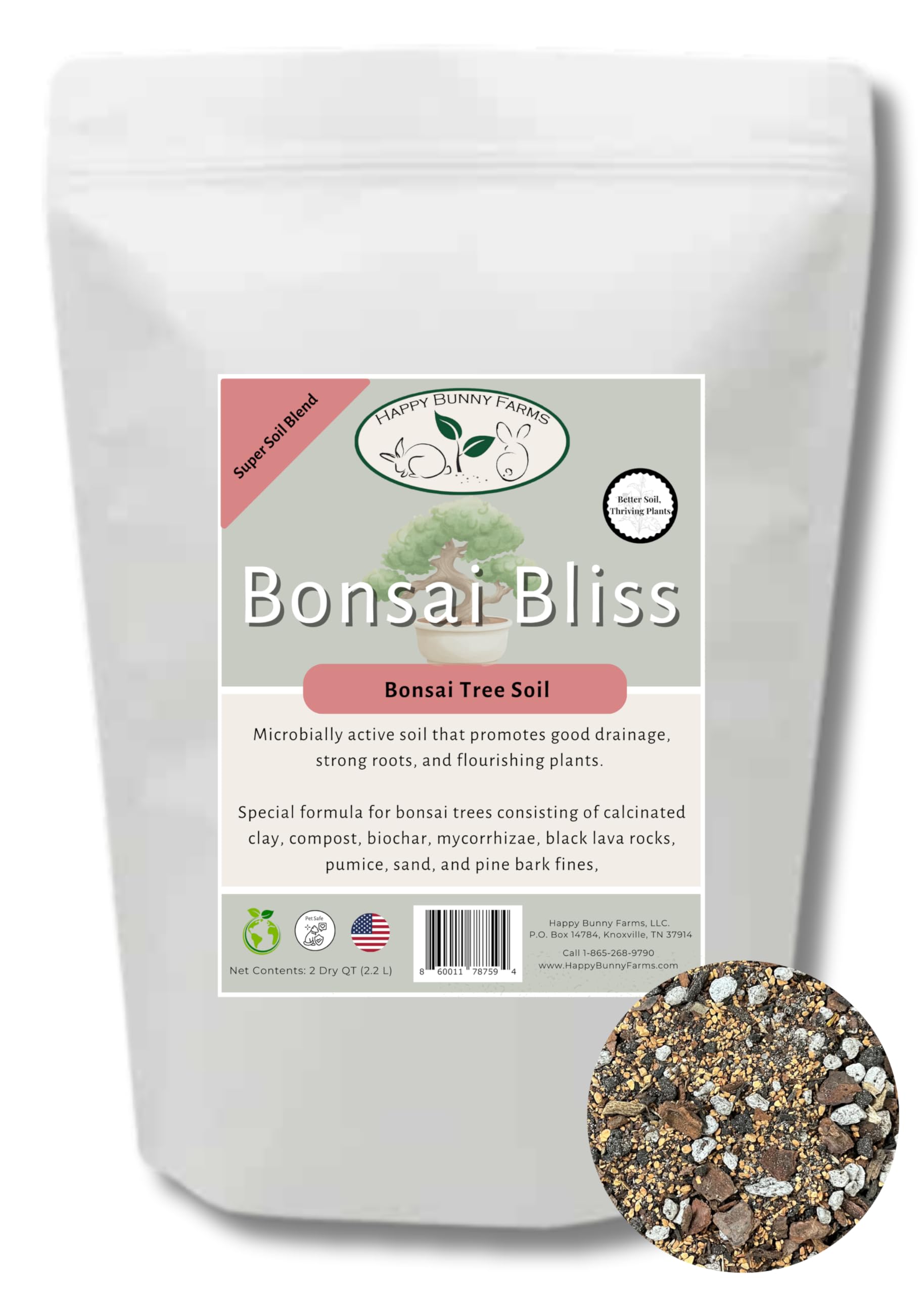 Bonsai Tree Potting Mix, Organic. 2qt Bag (3.5lbs) with Biochar, Mycorrhizae, Lava Rocks, Pumice, Pine Bark, Wood Compost, and Other Essential