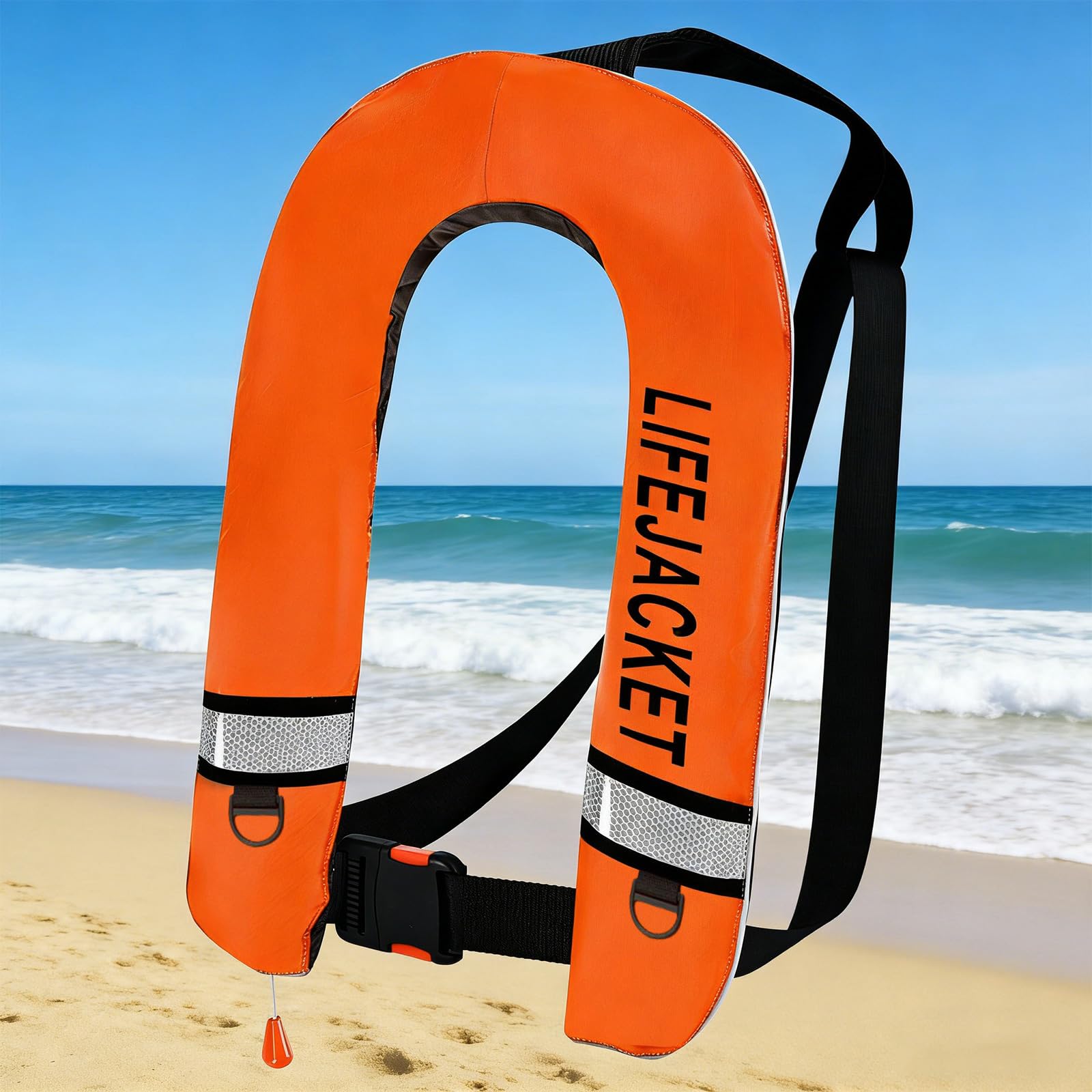 Chaleco inflable para deportes acuáticos con cierres ajustables, acento reflectante, soporte de flotación para pesca, navegación, chaleco para exteriores