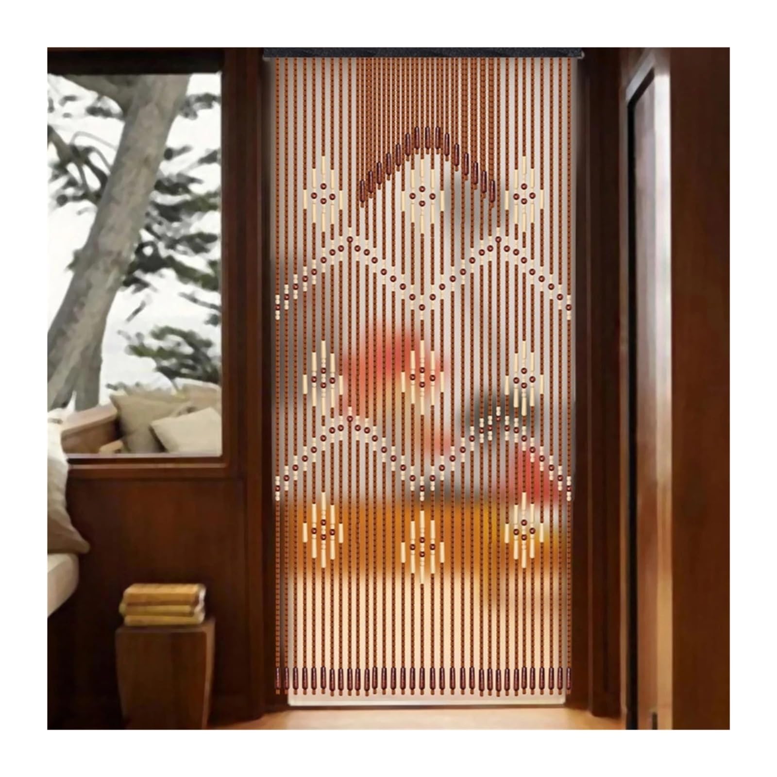 XUWEWI Wood Door Curtain Bead For Bedroom Bathroom Decor Hanging Privacy-Protecting Shading For Doorway
