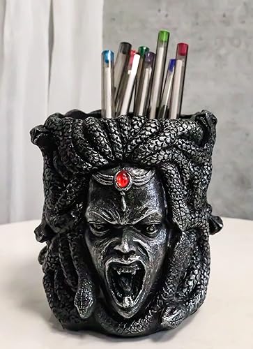 Miniatura 9 de Ebros Gift Mitología griega Gorgona gótica hermanas diosa medusa con serpientes salvajes pelo y rojo sangre gema cabeza adorno papelería lápiz