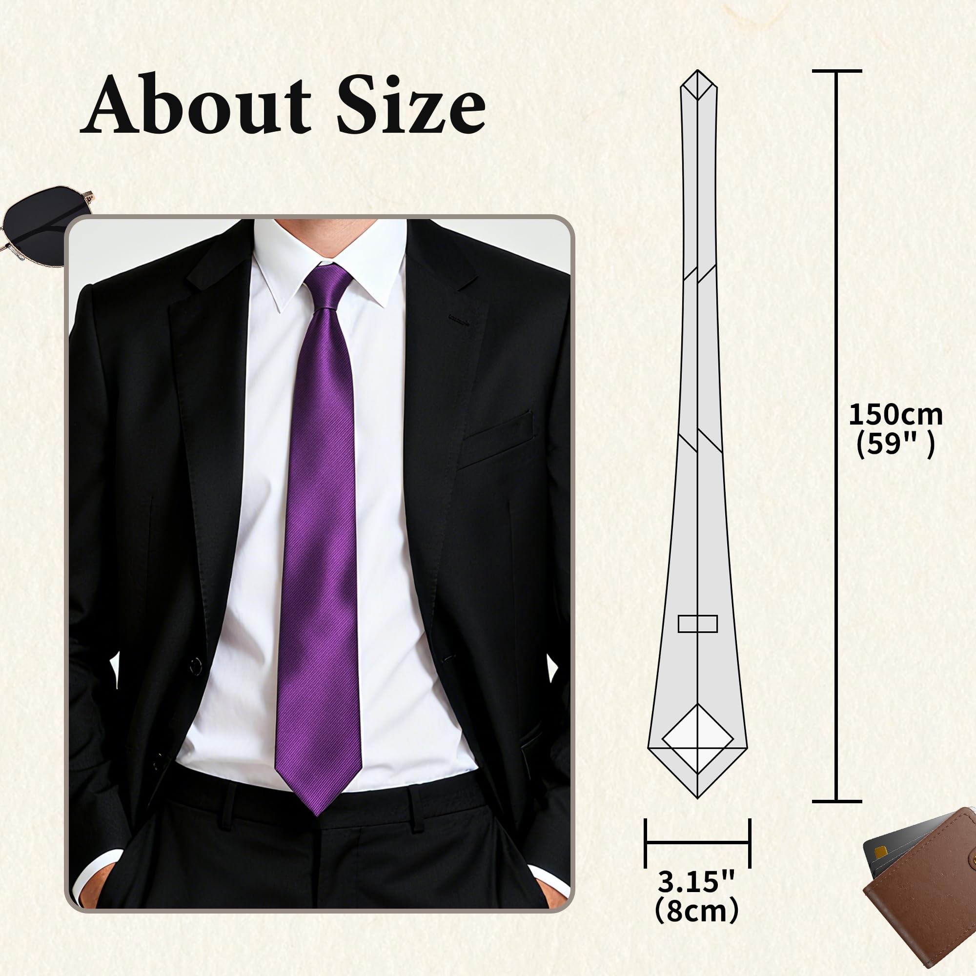 FIXSMITH Ties for Men, Solid Color Neckties, Mens Neck Ties Formal for Wedding, Business, Graduaction& Party,3.15" Wide, Purple, 1