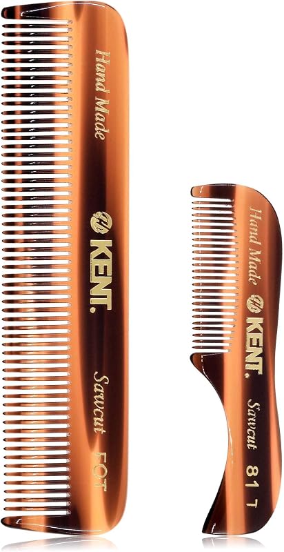 Kent 81T FOT Juego de peine de bolsillo para barba de carey para hombres - Kit de barba para viajes y hogar, peine para bigote para hombres, mini peine para barba para el cuidado de hombres, corte de sierra pulido a mano Hecho en Inglaterra
