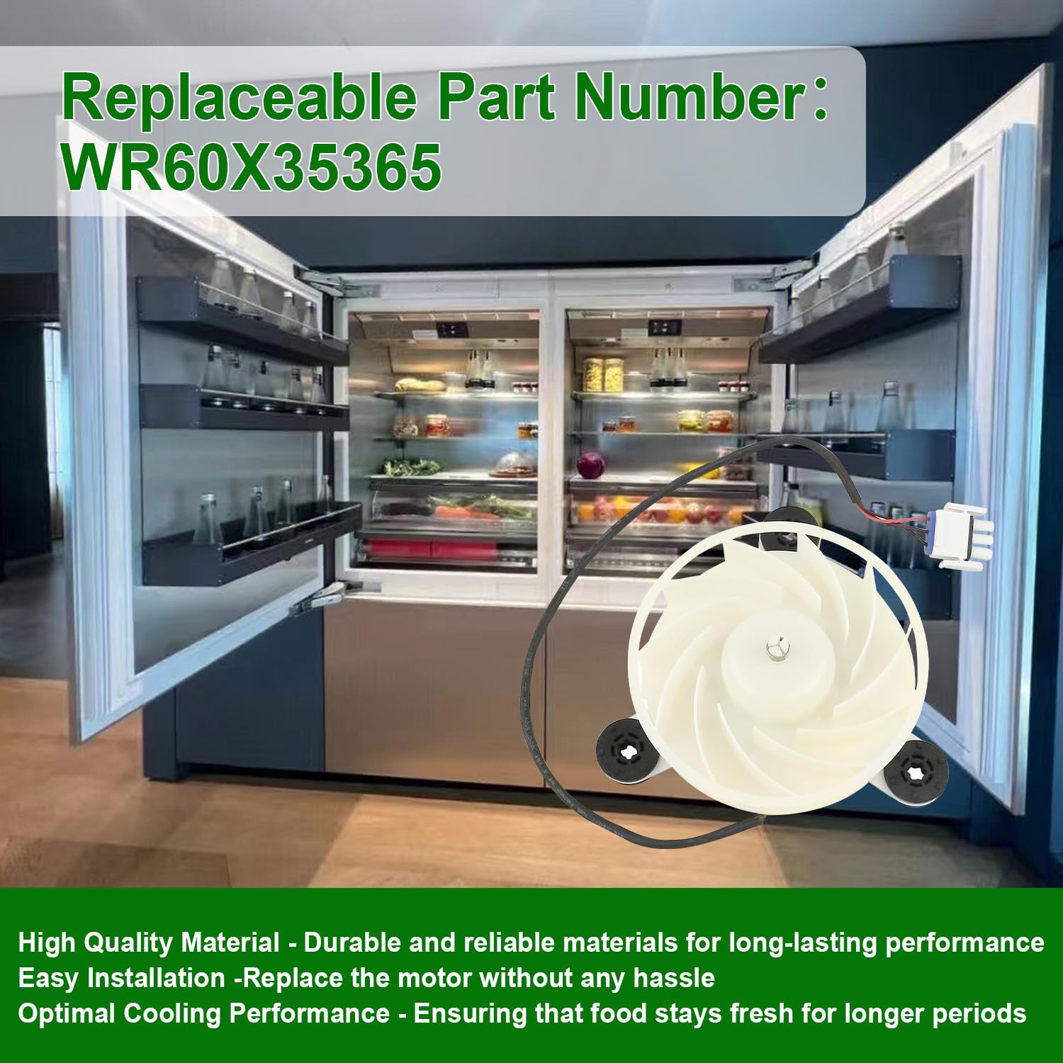 WR60X35365 Freezer Evaporator Fan Motor DC12V 2.5W Compatible with GE Freezer Refrigerator Fan Motor Replaces WR60X27189