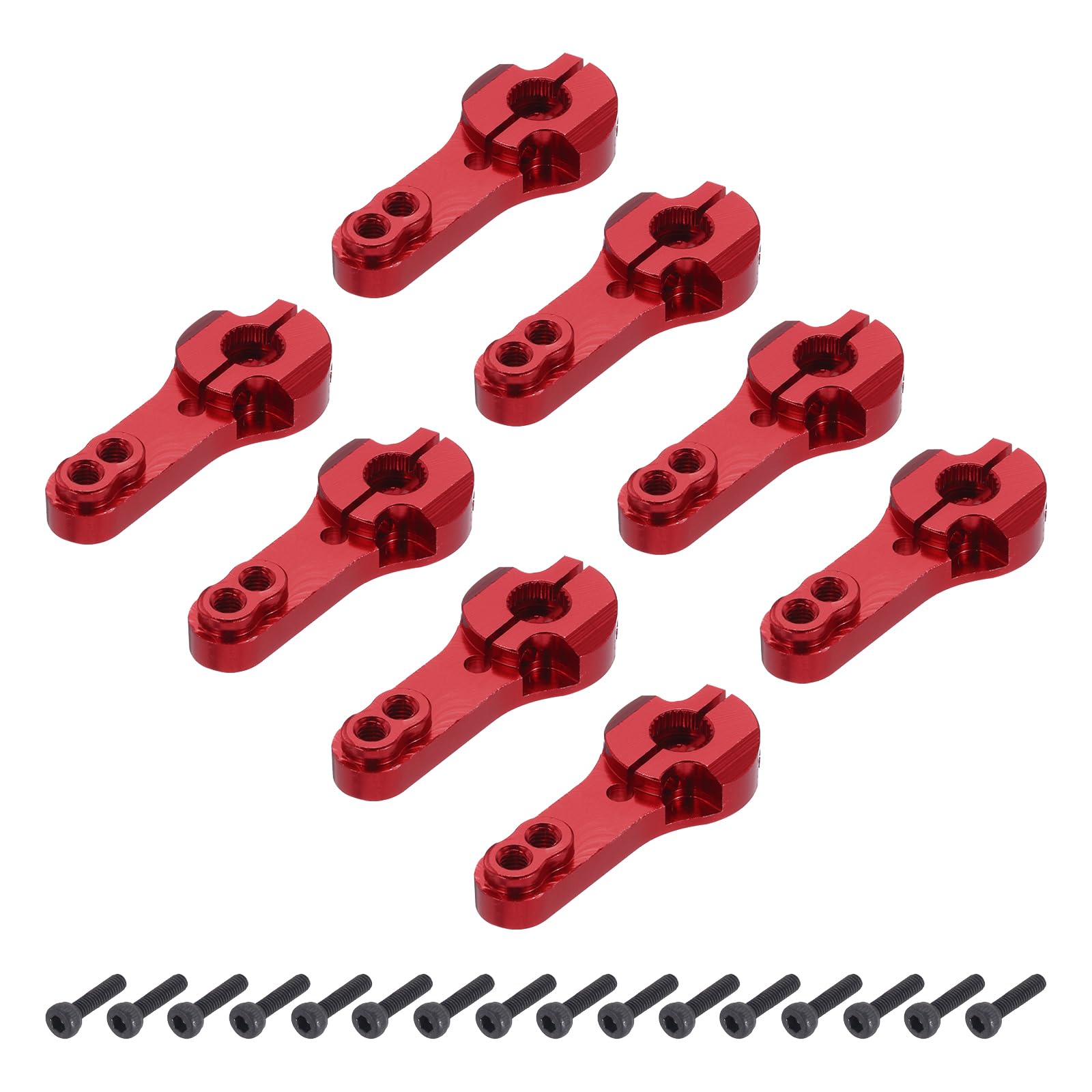 sourcing map 8 Pcs Metal Servo Horn 25T Steering Arm 35mm Length Red Suitable for DIY RC Car/Boat/Airplanes Boat Model Accessories with 2 Pcs Screws