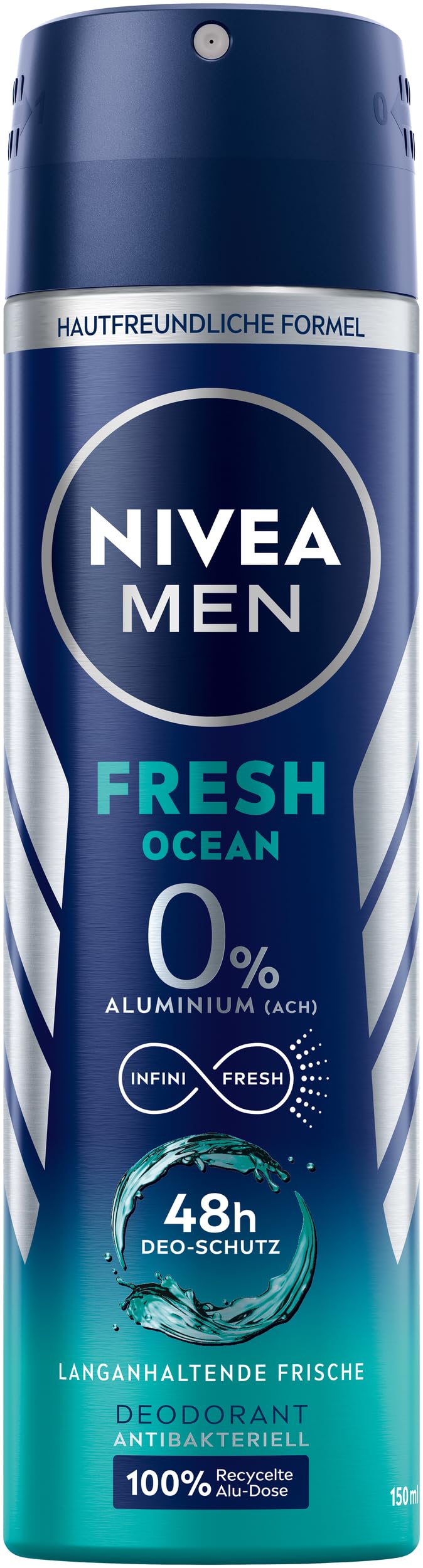 NIVEA MEN Fresh Ocean Deo Spray, Deo ohne Aluminium (ACH) mit 48h Schutz, Deodorant mit einzigartiger INIFINIFRESH Formel und NIVEA MEN Pflege-Komplex (150 ml)