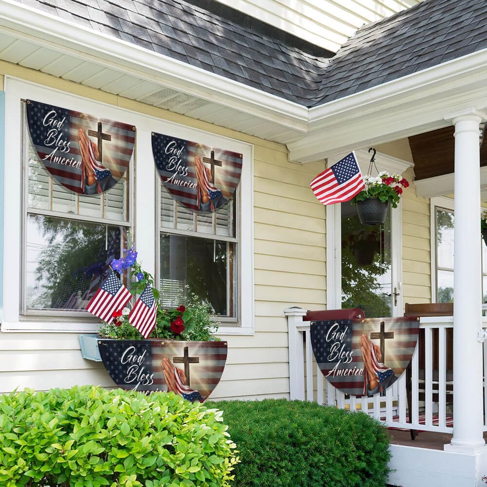American Flag Christian Cross God Bless America Non-Pleated Fan Flag MLN3262FL, 1.5x3 ft, 1 Pack Suitable for Outdoor and Indoor