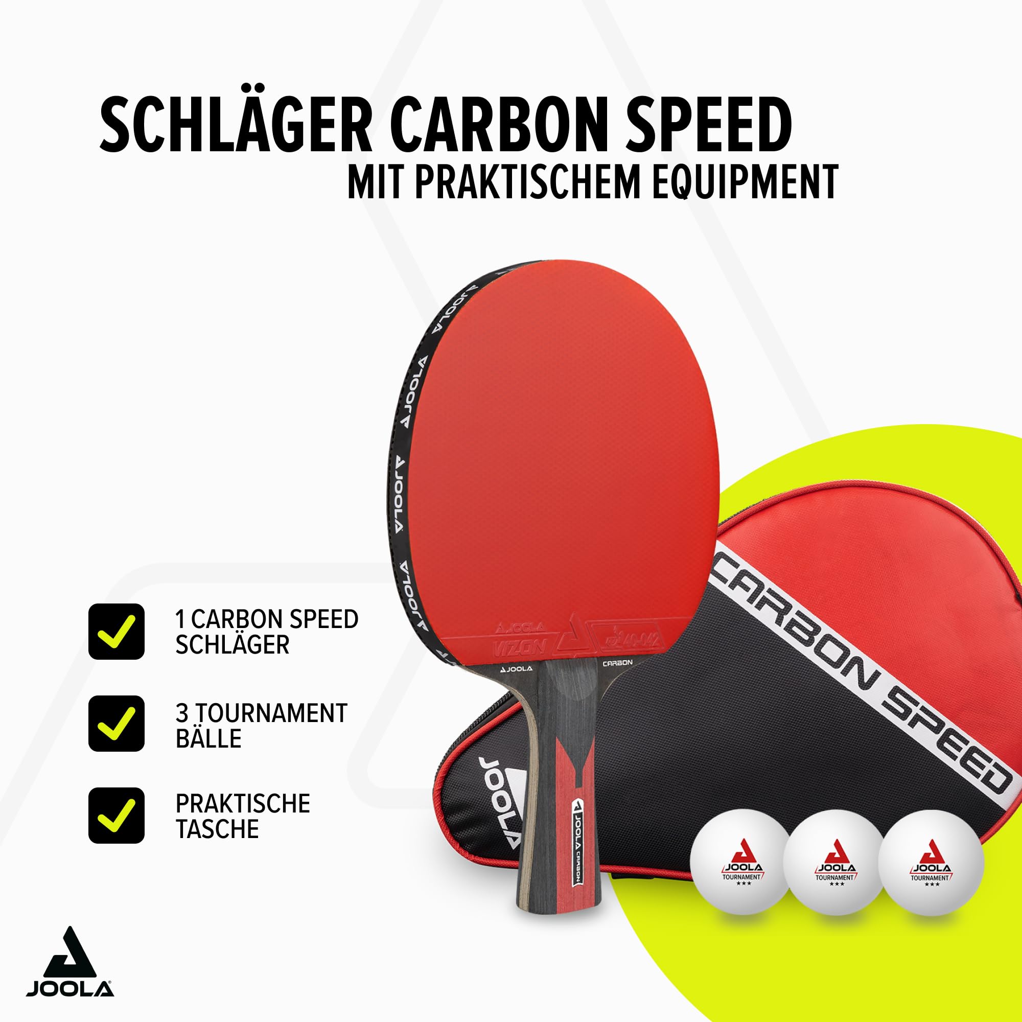 JOOLA Tischtennisschläger CARBON CONTROL für fortgeschrittene Spieler, Tischtennisset CARBON SPEED, inklusive Premium Tischtennisbälle 40+ mm, Tischtennishülle