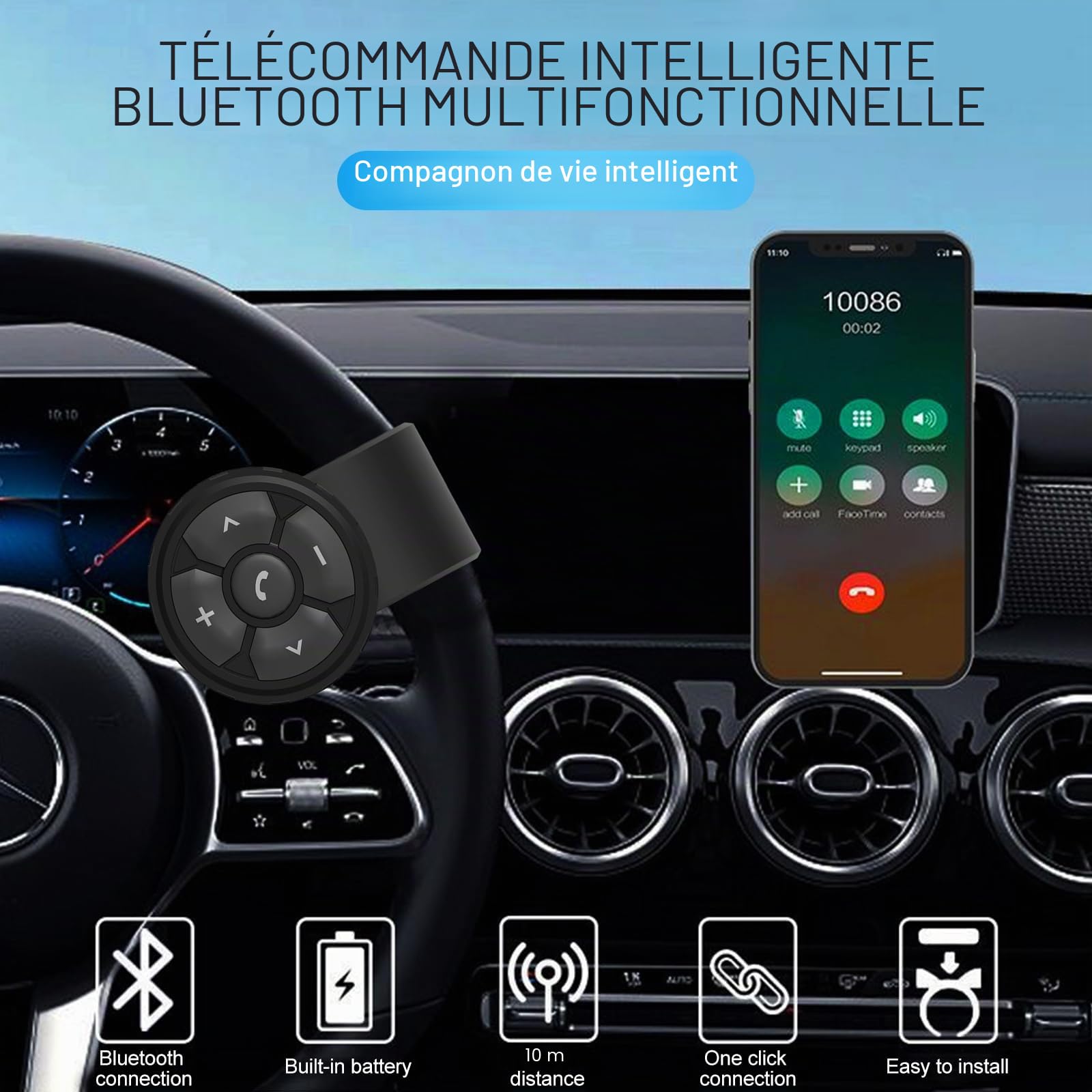 Fyearfly Bouton Télécommande Multimédia Bluetooth pour Guidon, Casque Audio sans Fil pour Casque, Contrôleur Multimédia pour Guidon de Moto, pour Contrôler La Musique, Les Appels Et Le Volume