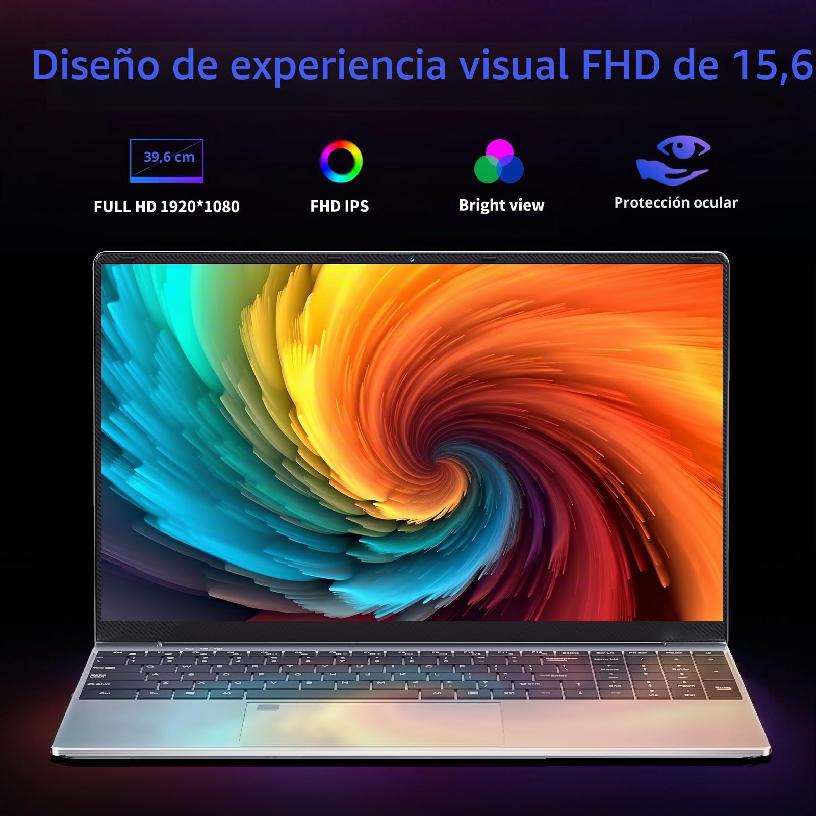 Ordenador Portátil 15,6 Pulgadas, Portátil 16GB DDR4 512GB SSD, Win 11 PC Portatil Celeron N95 CPU, Teclado Retroiluminado, Desbloqueo Huellas Dactilares, IPS Pantalla Laptop, USB3.0+BT4.2+Webcam