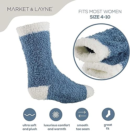 Miniatura 4 de Market & Layne Lindos calcetines mullidos para mujer, calcetines de invierno acogedores para dormir, esponjosos, cómodos, suaves, cálidos, 5 pares