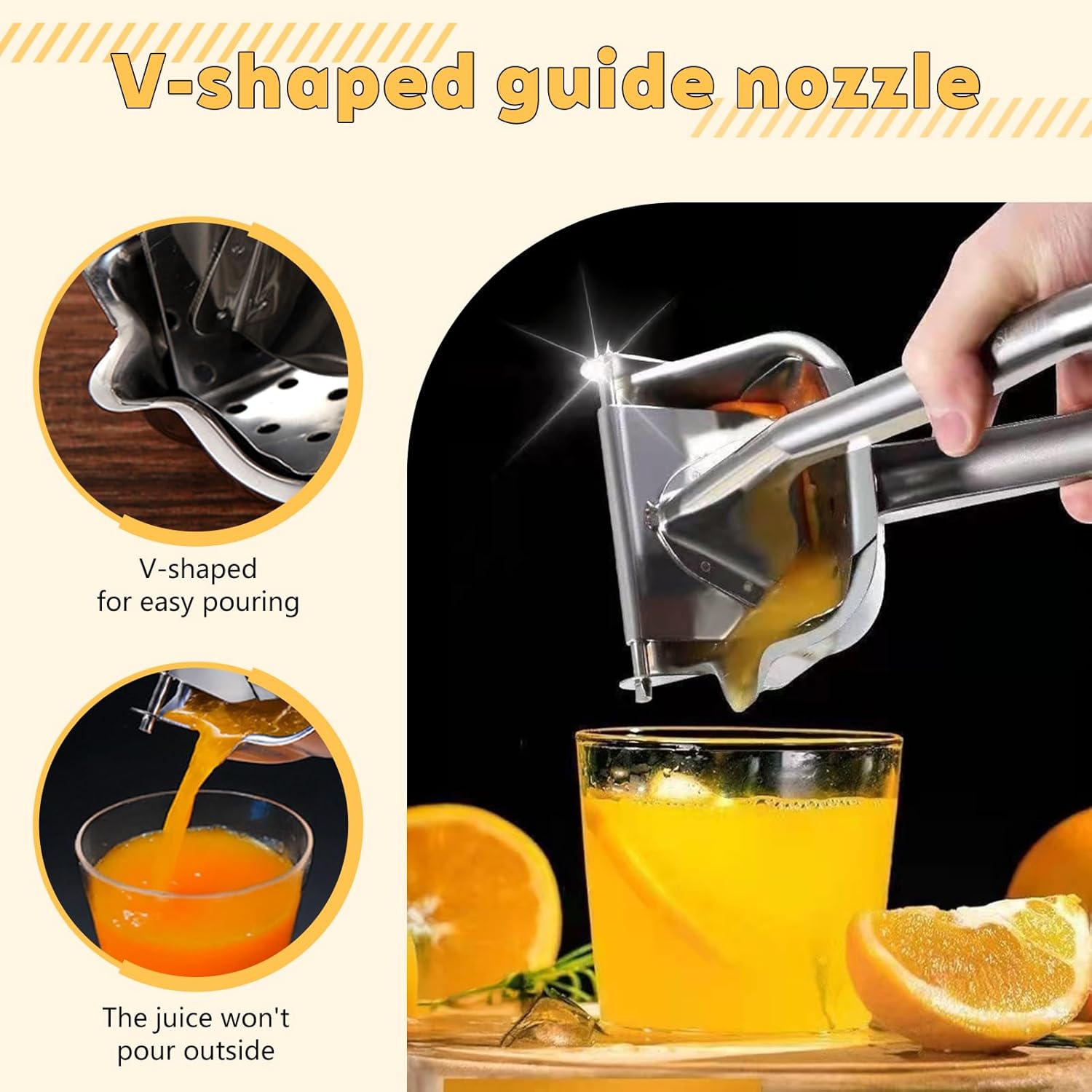 Stainless Steel Manual Juicer, Orange Juice Squeezer, Lemon Squeezer Stainless Steel, Orange Juice Squeezer, Fruit Juicer for Watermelon Lemon Orange Grapes and Other Fruit