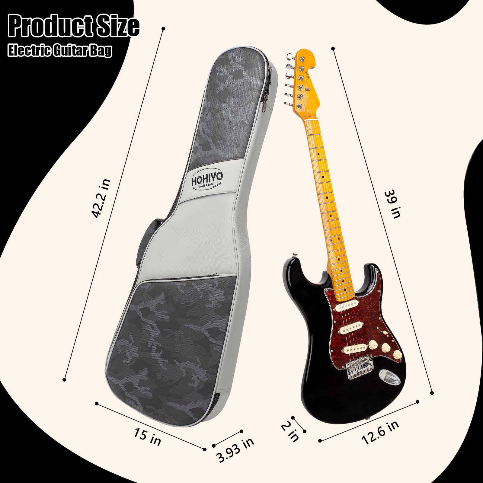 Bolsa acolchada de 20 mm para guitarra eléctrica, funda suave, acolchado grueso, compatible con equipos musicales, guitarra, músicos, guitarra eléctrica