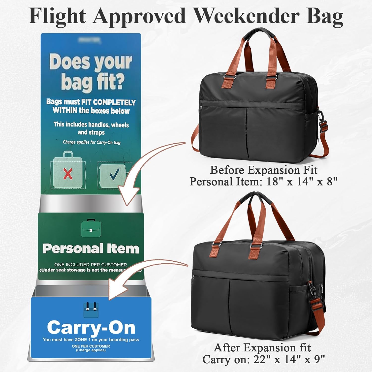 Expandable Personal Item Travel Duffle Bag Weekender Bag for Women Men, Overnight Hospital Carry On Bag with Toiletry Bag for Airplanes Travel Business Trips Sport,Black & Brown - Image 4