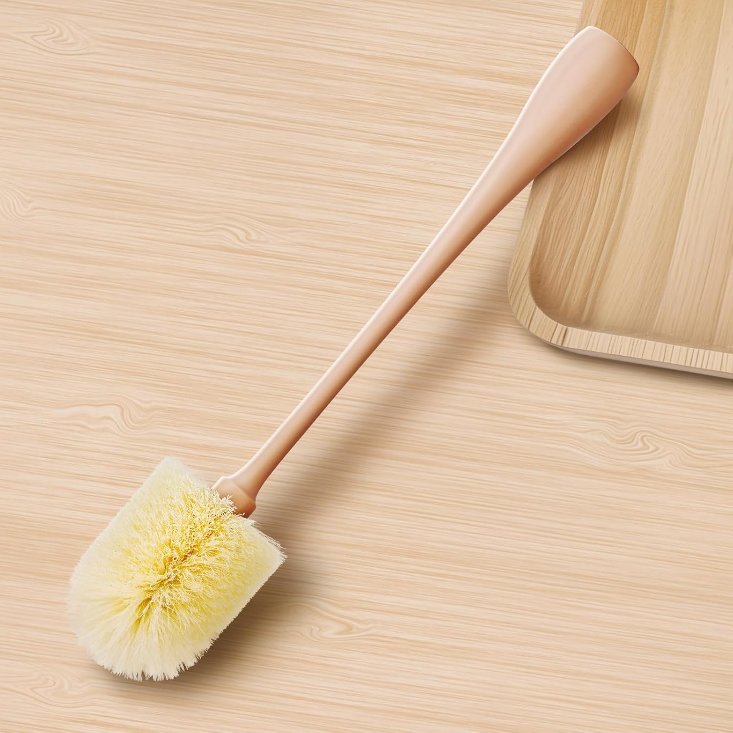 Cepillo de limpieza de vidrio para el hogar, mango largo, herramienta de limpieza de contenedores de botellas de agua de plástico (albaricoque)