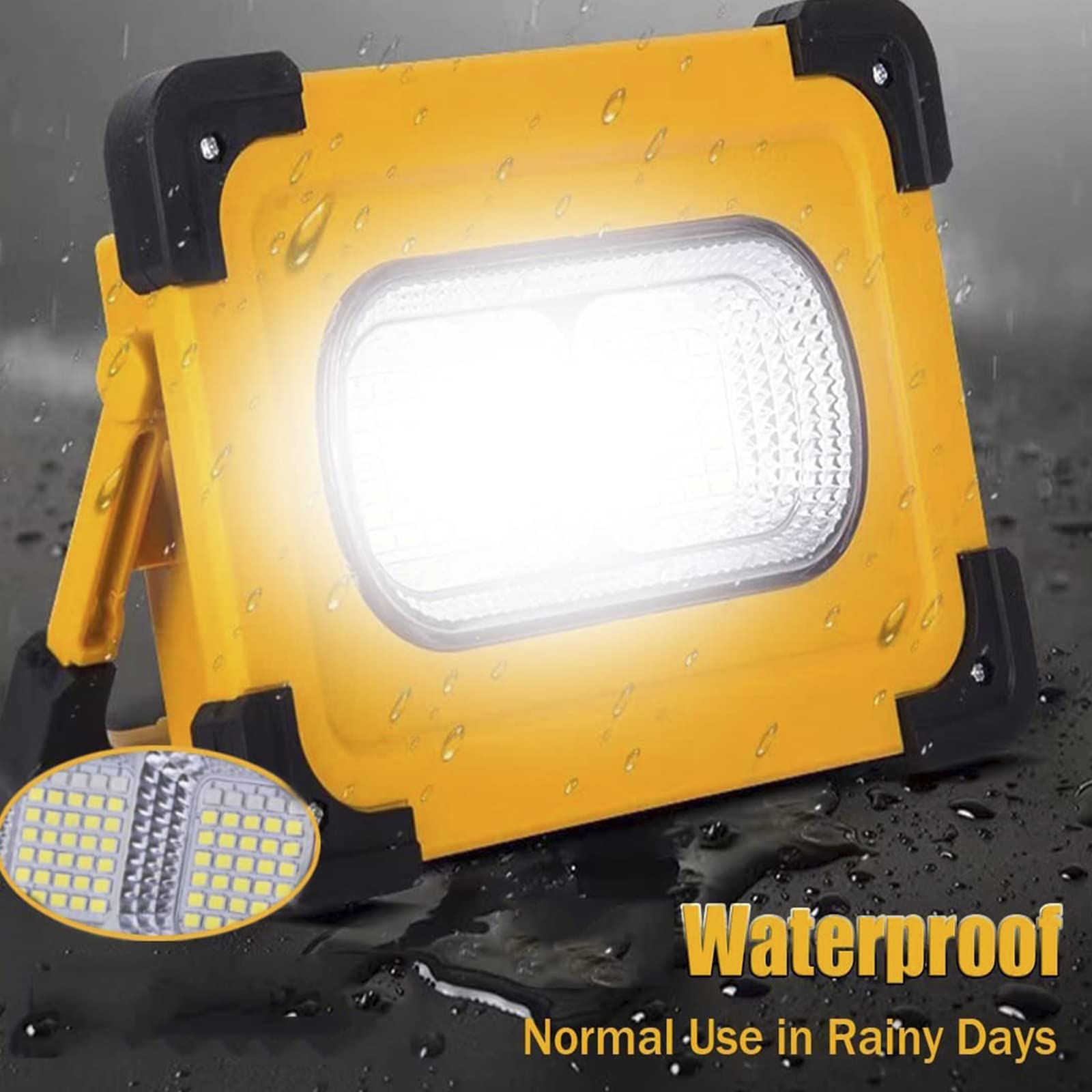 Foco LED Recargable Solar 80W, 3 Modos Linterna de Cámping LED Portátil con Panel Solar, Luz de Seguridad Impermeable para Emergencias, Reparación de Automóviles y Más