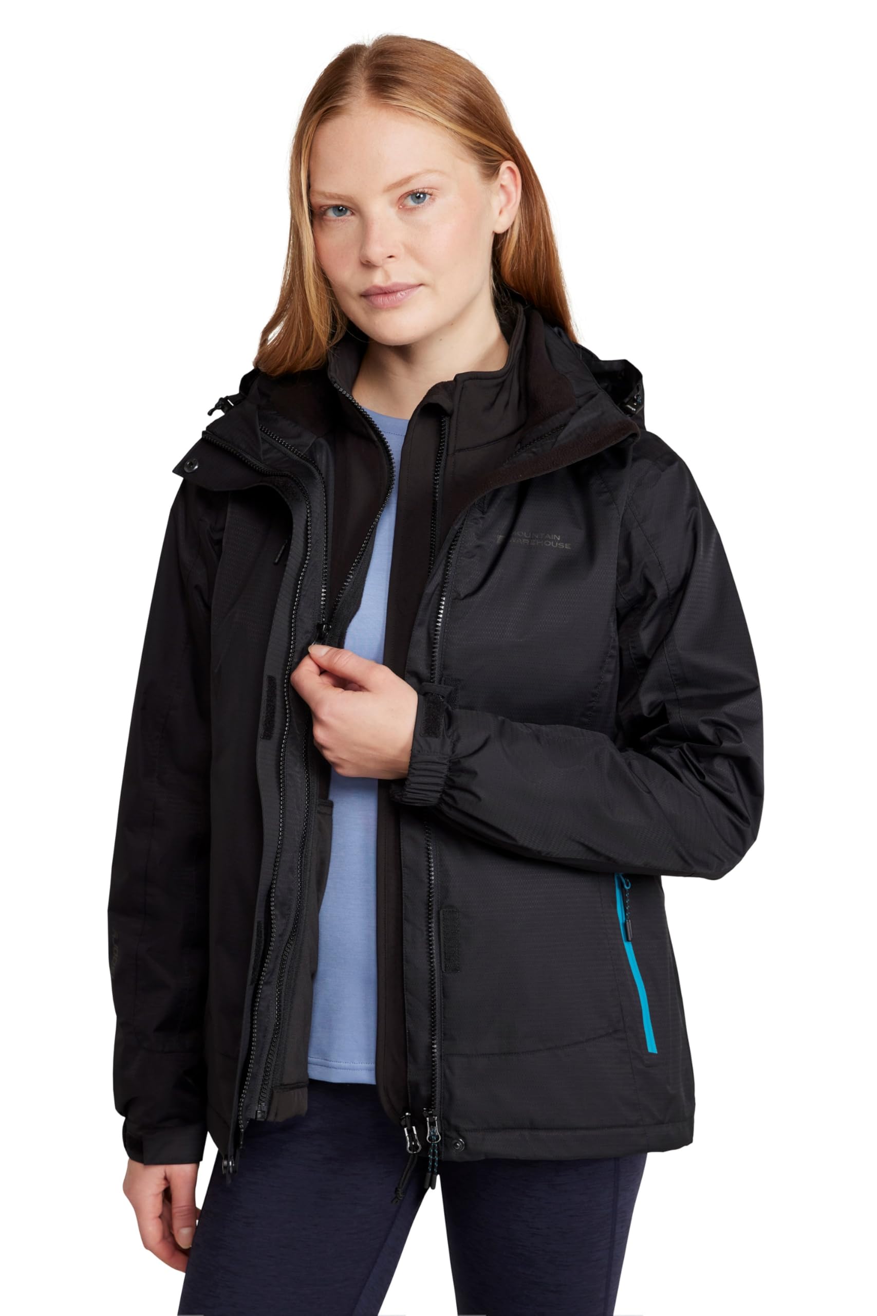 Mountain Warehouse Women's 'Bracken' Extreme 3 in 1 Waterproof Everyday Jacket in Jet Black | Size: 10