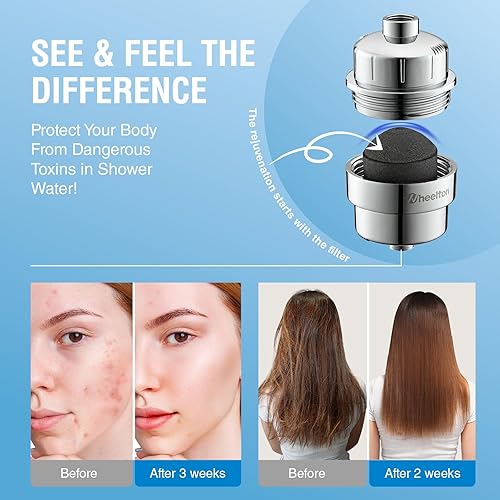 Miniatura 4 de Wheelton Filtro de ducha - Filtro de ducha de carbono comprimido mejorado para agua dura, elimina el fluoruro de cloro, metales pesados y productos