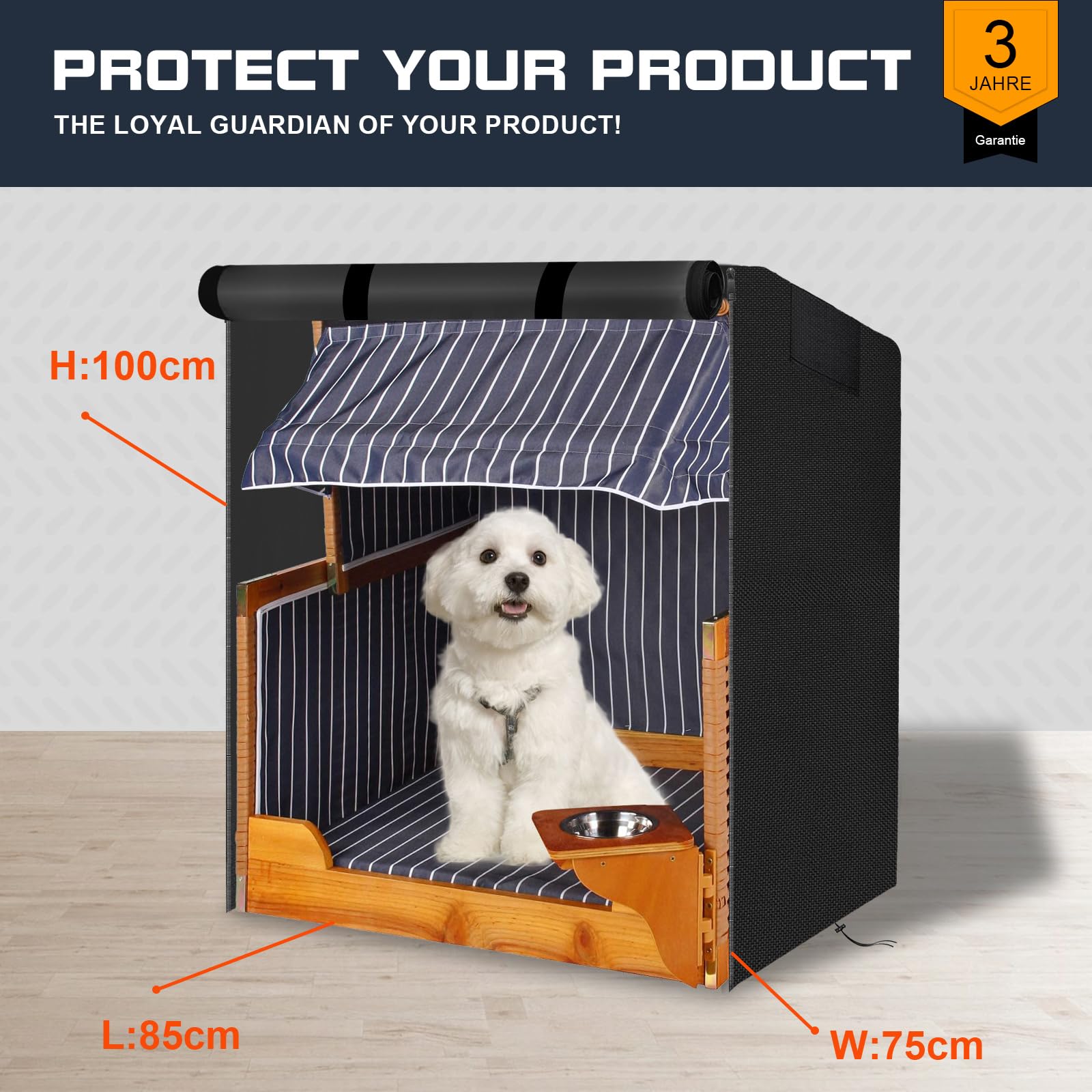 Hundehütten-Abdeckung 3x3 M – Wasserdicht, Aus 420D Oxford, Mit Elastischer Kordel, Nur Abdeckung