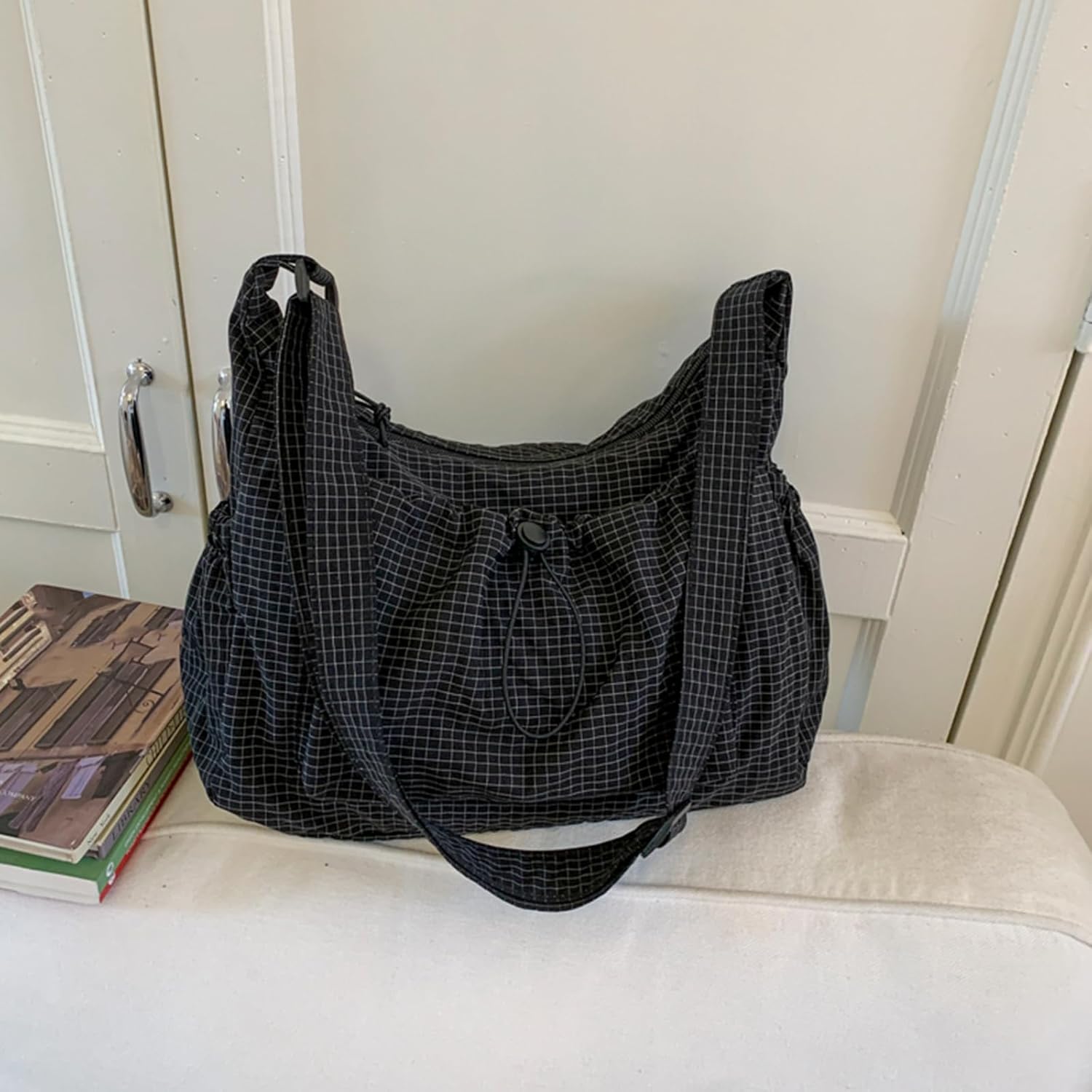 LAIQIAN Plaid Crossbody Bags for Women Nylon Hobo Shoulder Purse Quilted Bag Korean Style Crossbody Handbag - Image 6