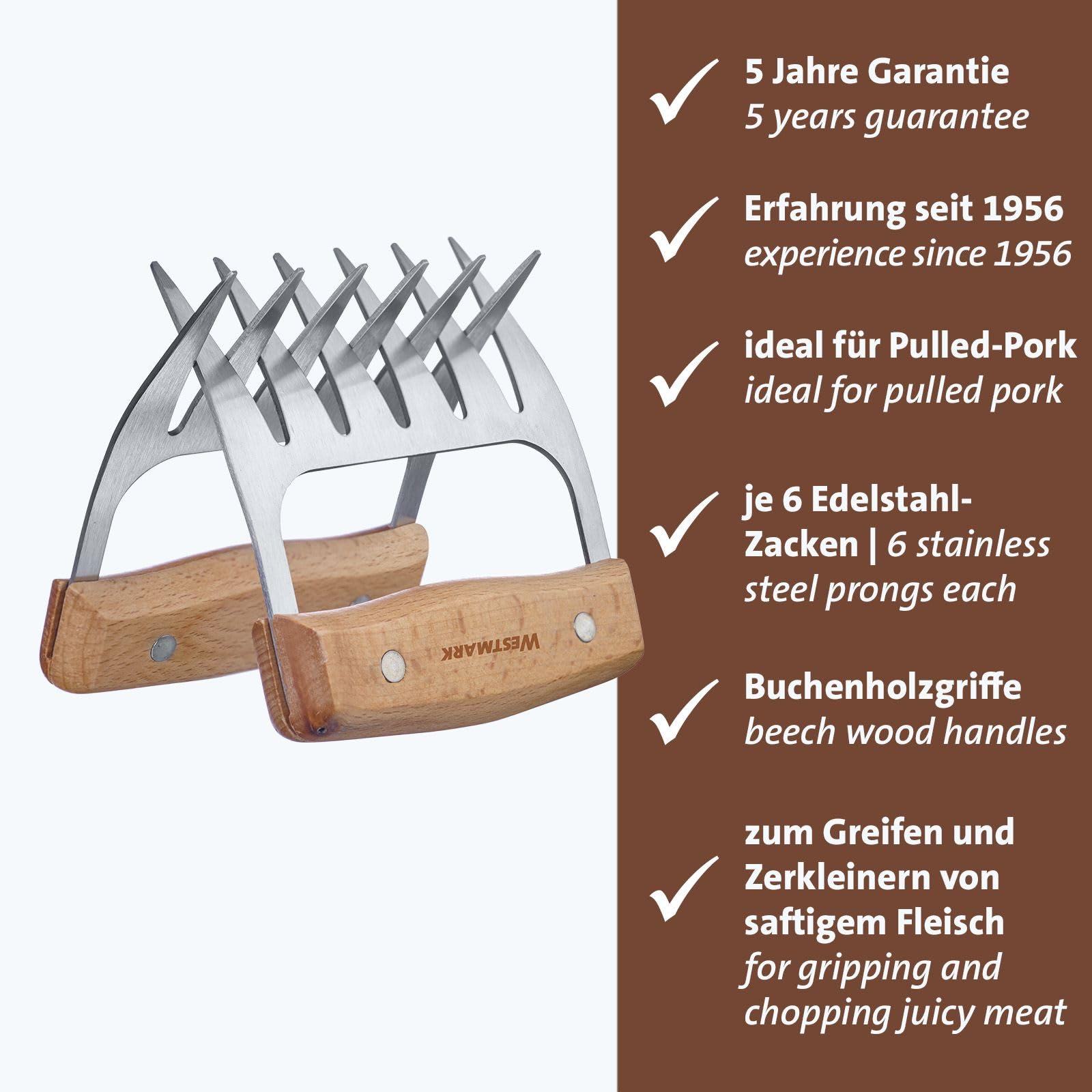 Griffes à Viande Westmark - 2 Pièces Acier Inoxydable - Pour Pulled Pork Et Barbecue